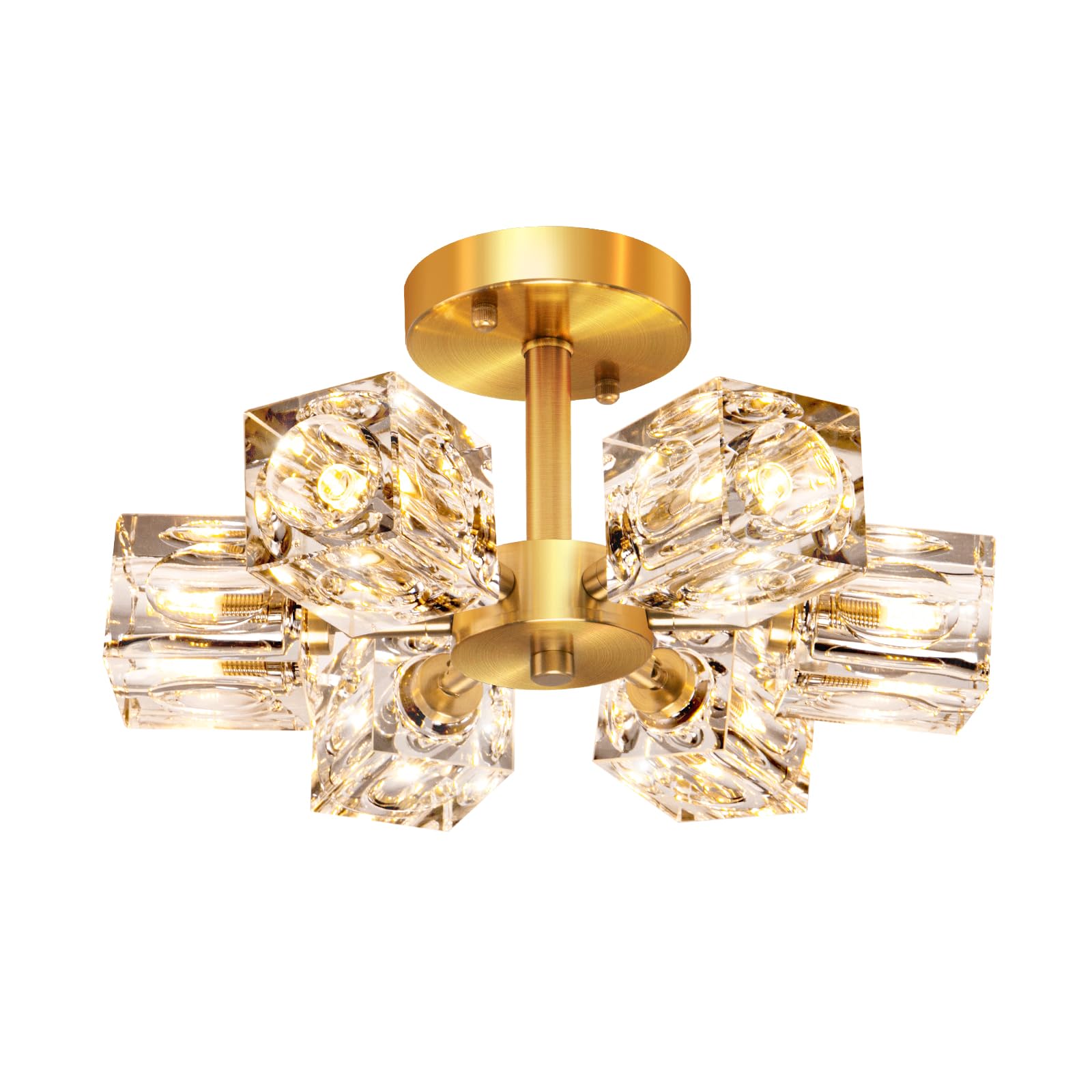 Semi Flush Mount Ceiling Light Fixture Modern 6 Lights Gold Crystal Chandelier,Brushed Nickel Sputnik Chandeliers for Hallway Entryway Bedroom Dining Room Farmhouse Kitchen Office