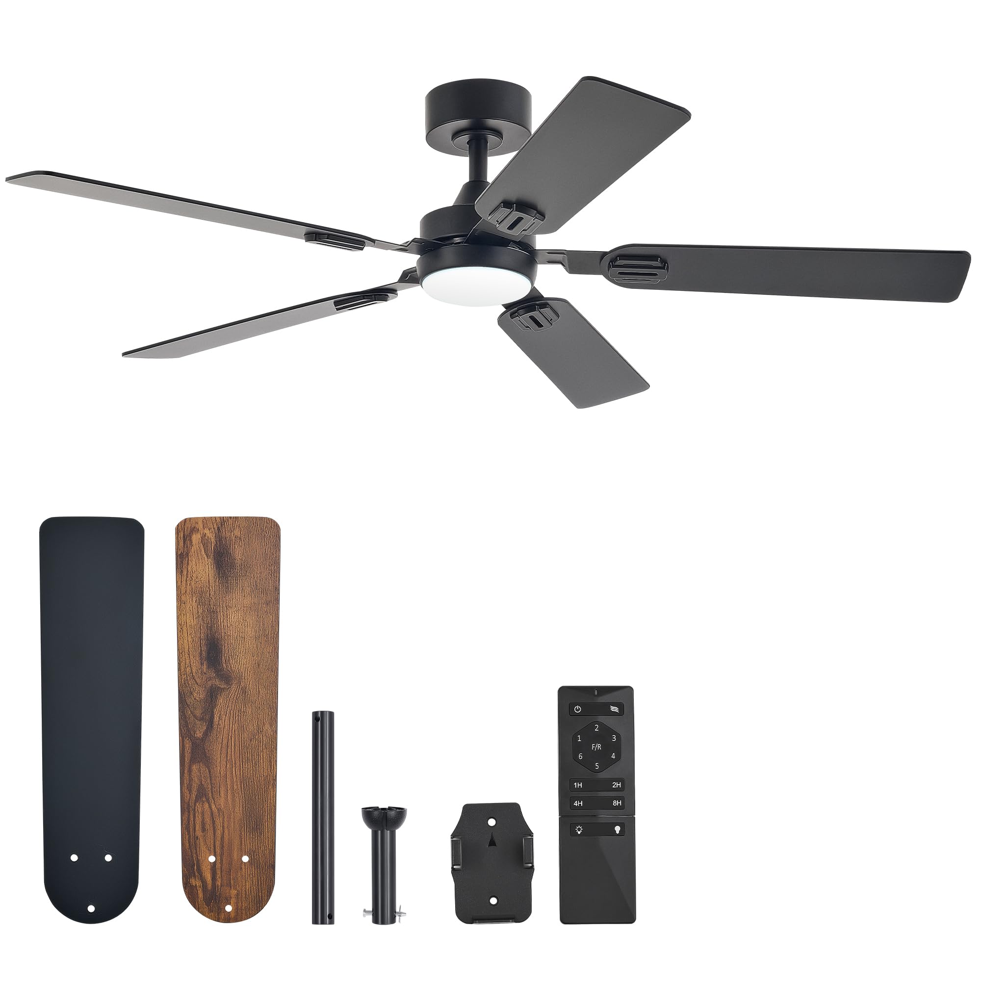 Ceiling Fans with Lights and Remote, 52" Ceiling Fan with 5 Blades, 6-Speeds Noiseless Reversible DC Motor for Farmhouse Bedroom Indoor, Black