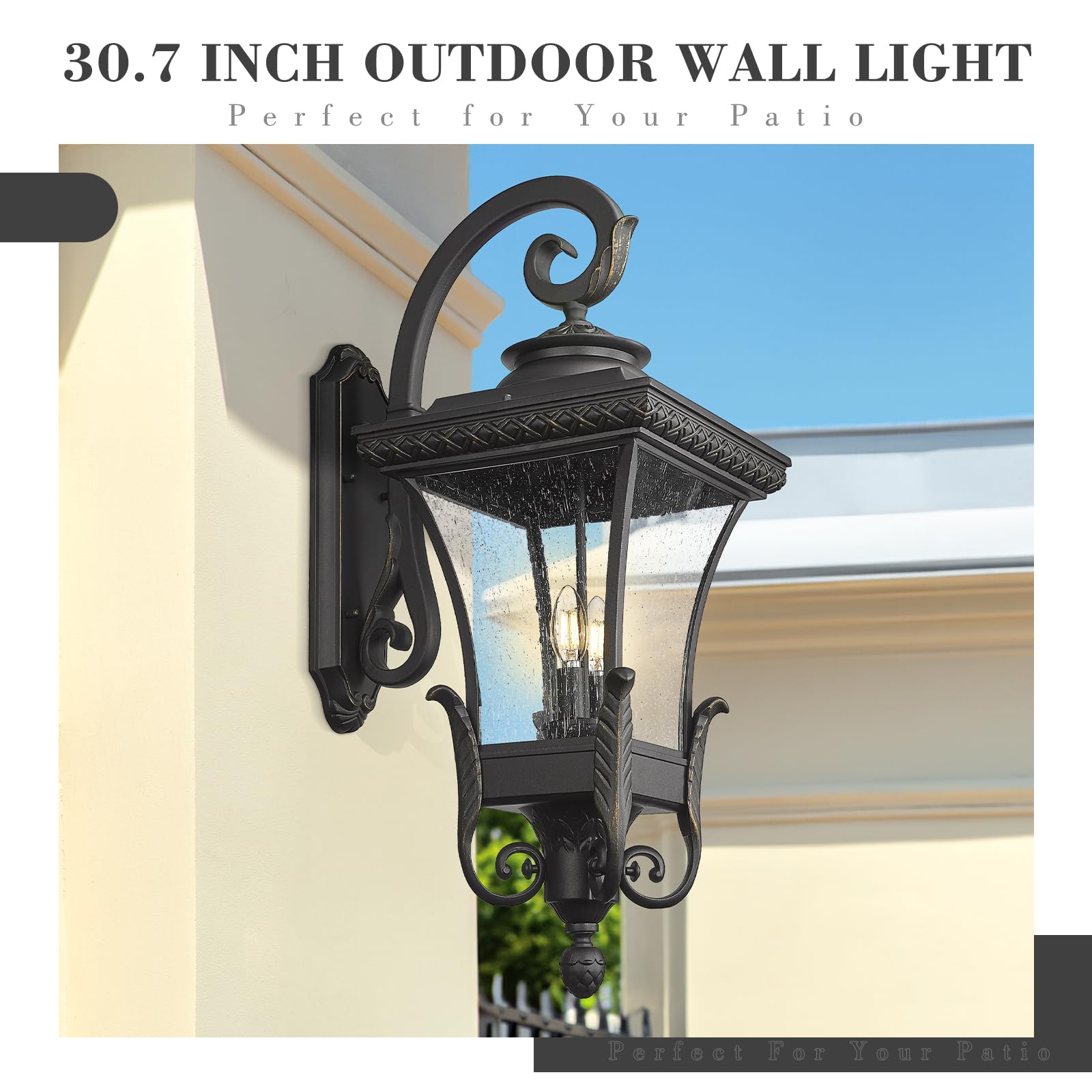 Farmhouse Outdoor Pendant Light for Porch, Outdoor Hanging Lamp for Patio Waterproof with Seeded Glass, Adjustable Height, XE291HM BG