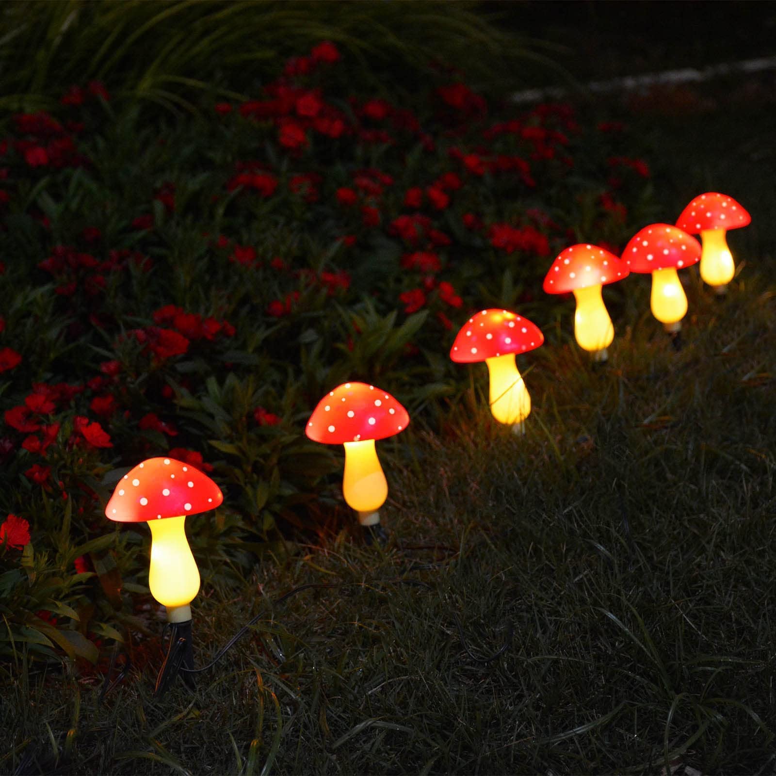 New Upgraded Waterproof Solar Mushroom Lights Outdoor Decor, 8 Modes for Garden Pathway Landscape Yard Easter Pathway Halloween Xmas Decorations, Set of 6 Red