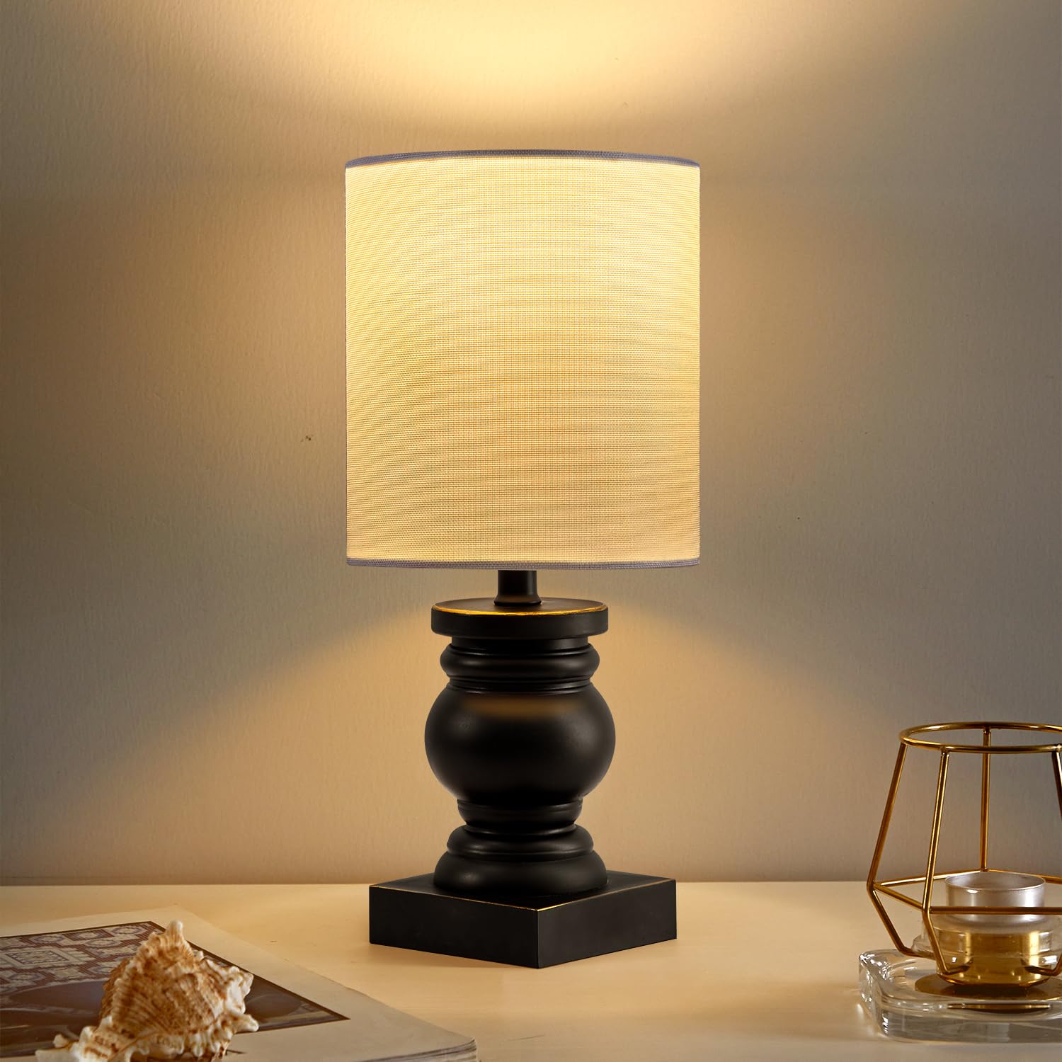 12.25" Small Table Lamp for Bedroom Living Room Simple Retro Wood Grain Farmhouse Bedside Lamps Suitable for Nightstand Children's Room or University Dormitory