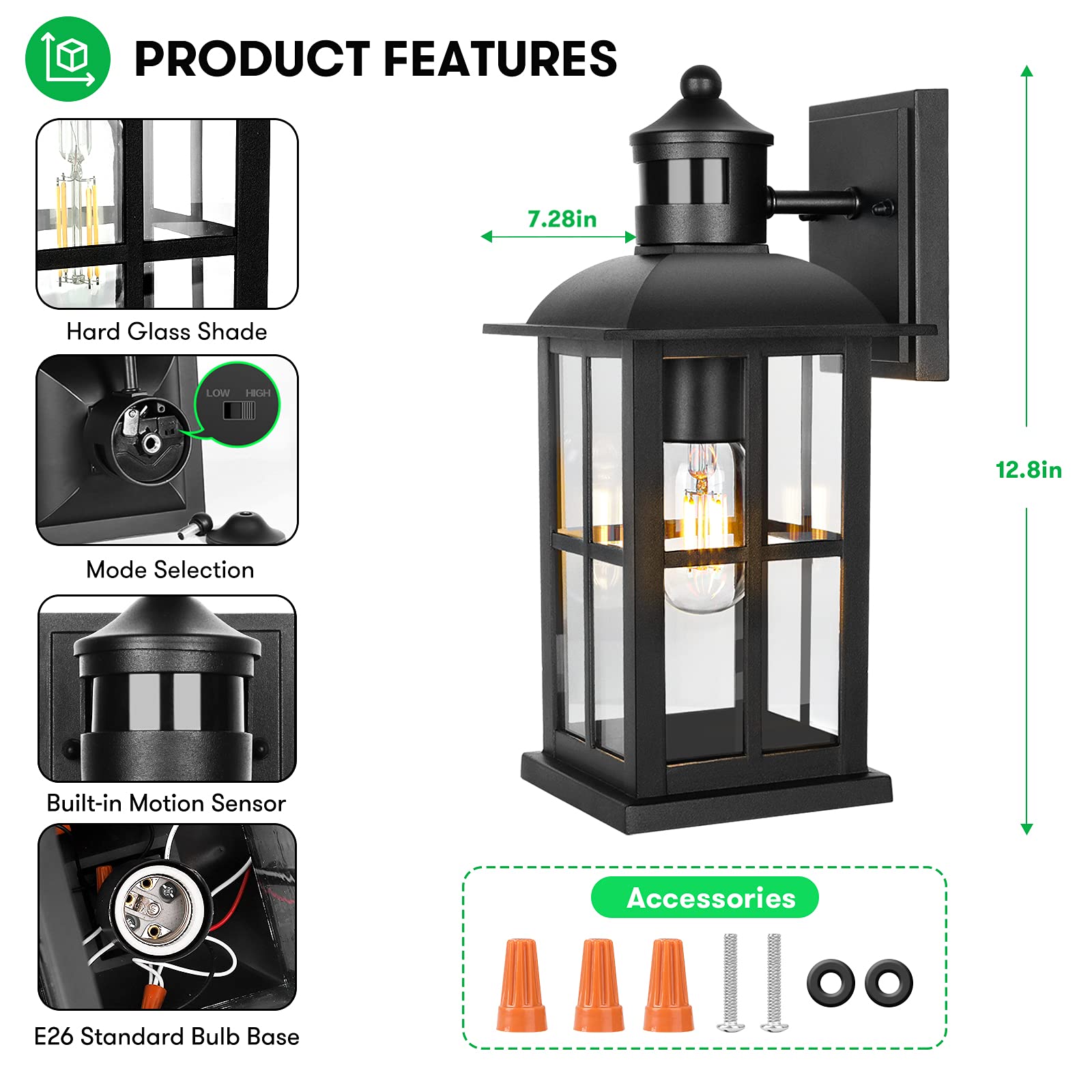 Outdoor Light - Advanced Dusk to Dawn Exterior Lantern Fixtures Wall Sconce, Waterproof Porch Light Fixtures Wall Mount for Entryway Garage, Anti-Rust 100% Aluminum