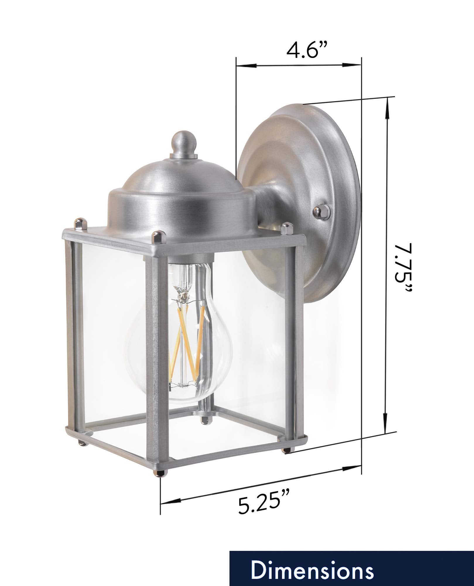 Outdoor LED Square Coach Light for Porch, Patio, Deck, Barn, Wet Location, Built in LED Gives 60W of Light from 9.5W of Power, 800 Lumens, 3K, Durable Nickel Finish & Clear Glass