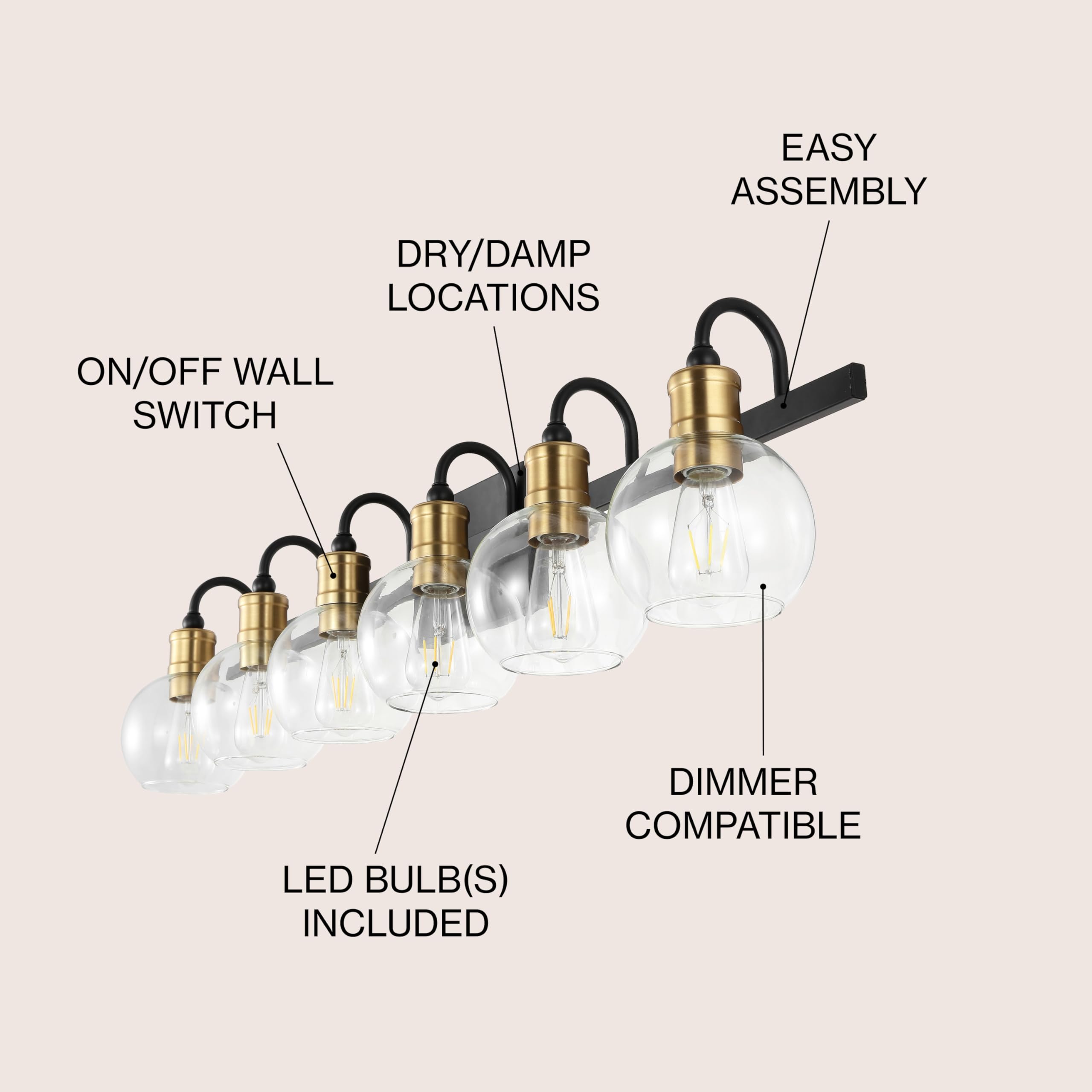 5.88" 1-Light Iron/Glass Rustic Vintage LED Vanity Light Industrial Bohemian 2700K LED 4W Bulb Entryway Lobby Kitchen Bathroom Bedroom Living Room Hallway, Black/Brass Gold