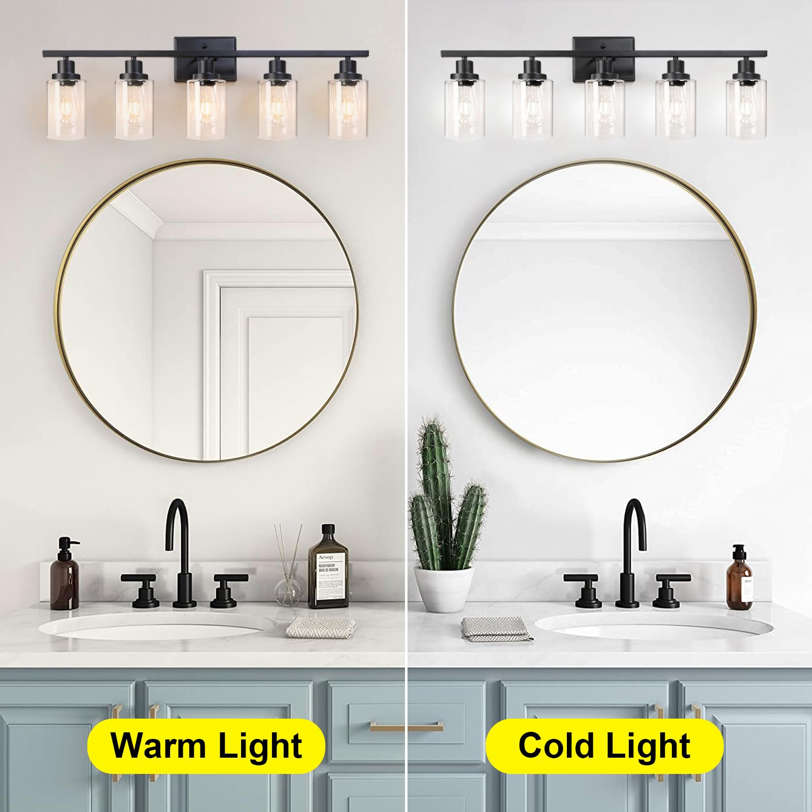 Ascher Bathroom Vanity Light Fixtures, 3 Light Wall Sconces Lighting with Clear Glass Shade, Brushed Nickel Wall Lights for Mirror, Kitchen, Living Room, Gallery, E26 Base (Bulbs Not Included)