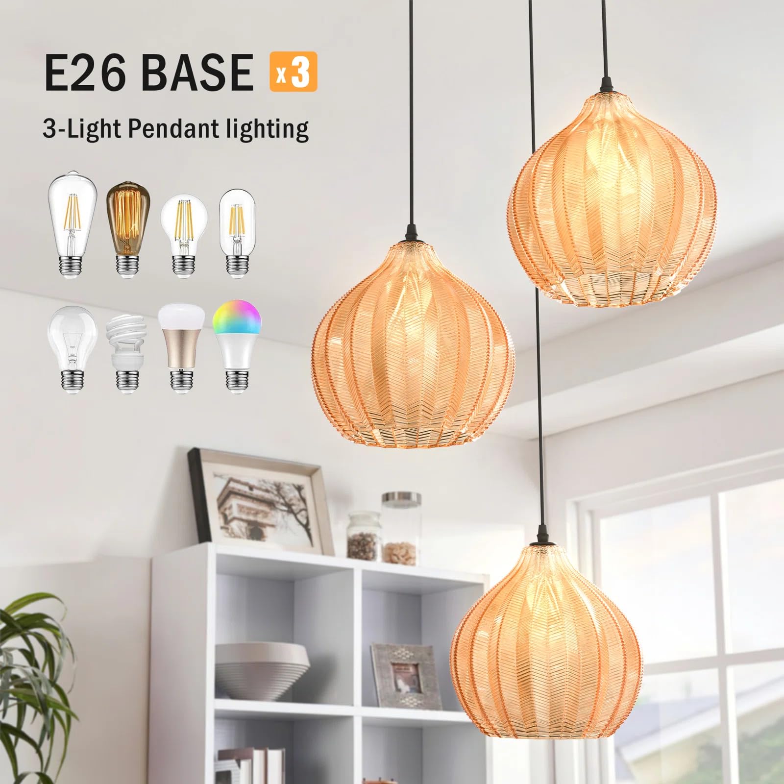 Modern 3 Lights Glass Pendant Light Smoky Gray Glass Globe Cluster Chandelier Lighting Fixtures Black Adjustable Kitchen Island Hanging Pendant Lighting Nordic Multi Lights Pendant Lamp