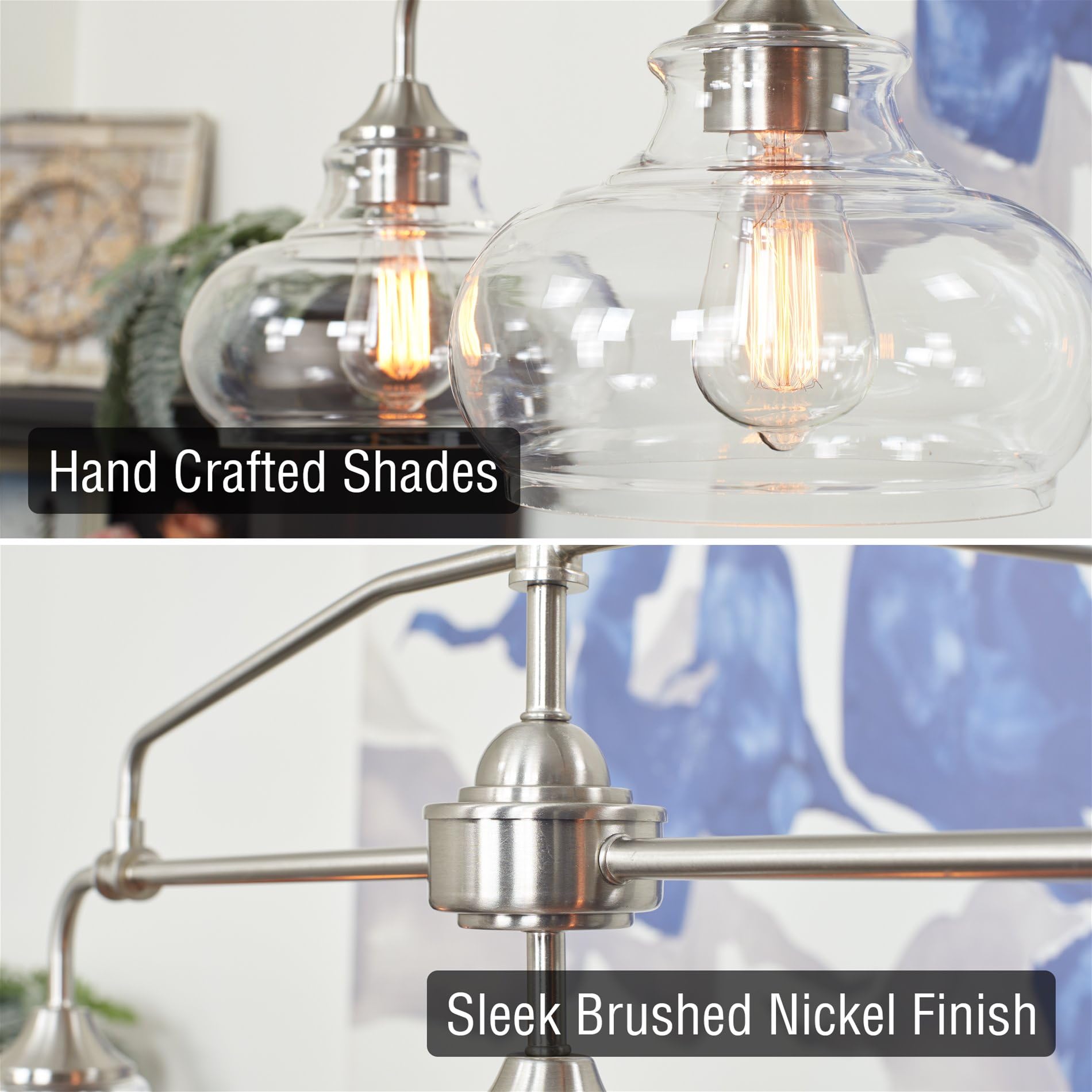 Kira Home Harlow 38" Modern Industrial Farmhouse 3-Light Kitchen Island Light with Clear Glass Shades, Adjustable Hanging Height, for Dining Room, Living Room or Kitchen, Cool Brass Finish