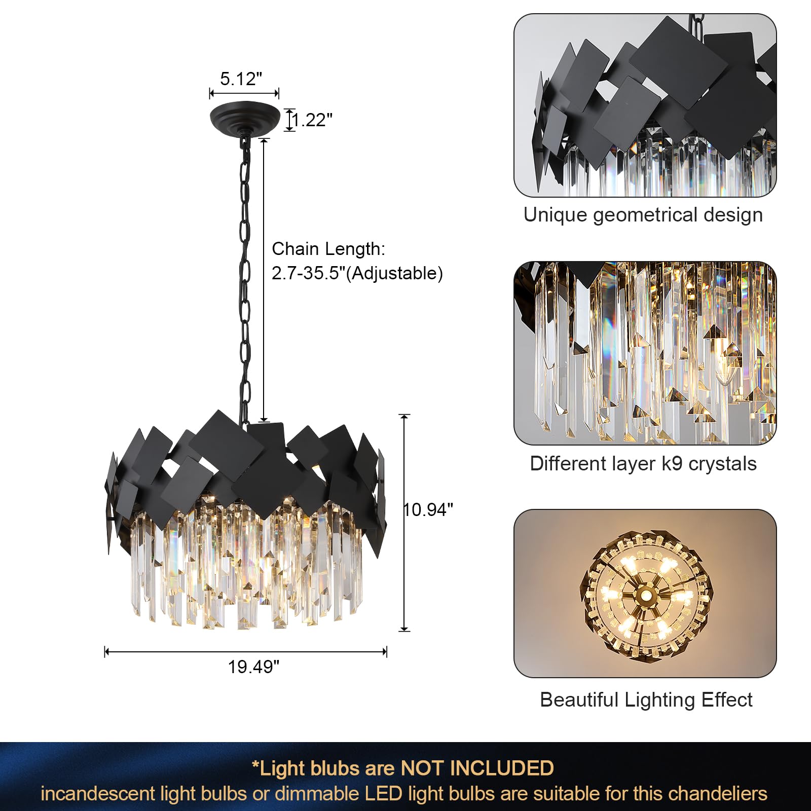 Gold Crystal Chandelier for Dining Room Modern 20" Drum Chandeliers K9 Round Ceiling Pendant Light Fixtures Luxury Semi Flush Mount Chandelier for Entry Living Room Bedroom