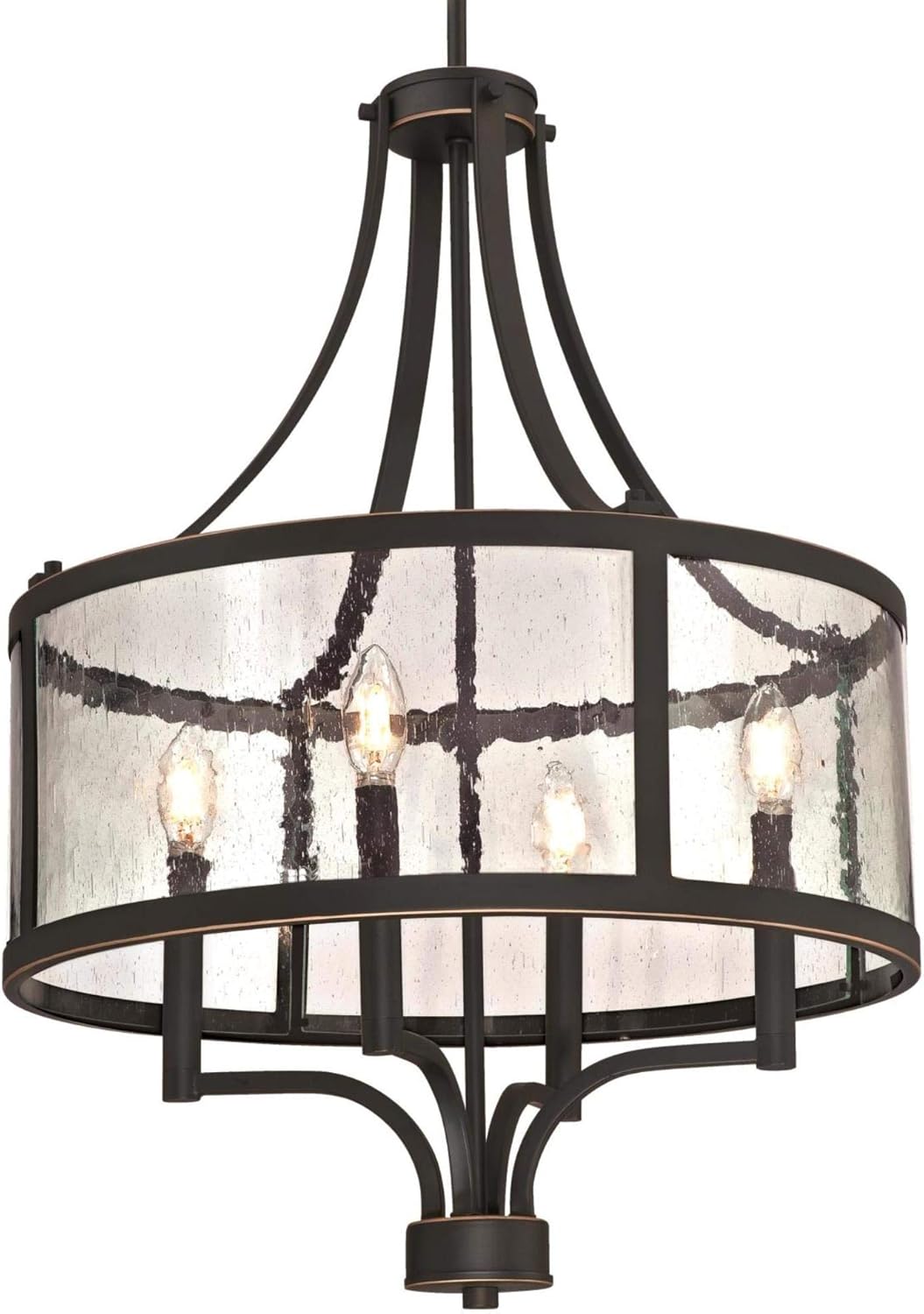 Four-Light Indoor, Oil Rubbed Bronze Finish with Highlights and Clear Seeded Glass Chandelier, One Size , Oil-rubbed Bronze