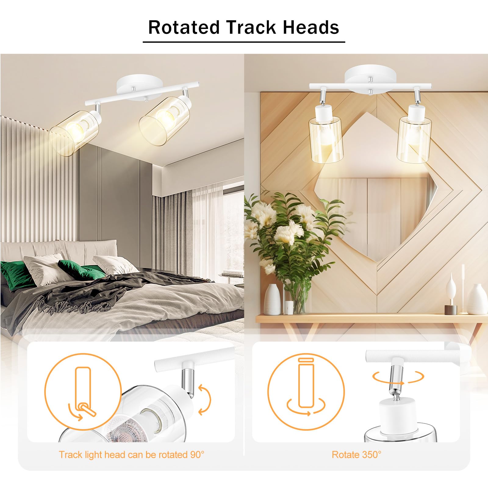 4 Light Led Track Light,Glass Lightshade Track Lighting Kits,4 Way Modern Ceiling Spot Lights for Kitchen,Dining Room,Bedroom,Hallway,Flexibly Rotatable Light Head,Black,Not GU10 Bulb