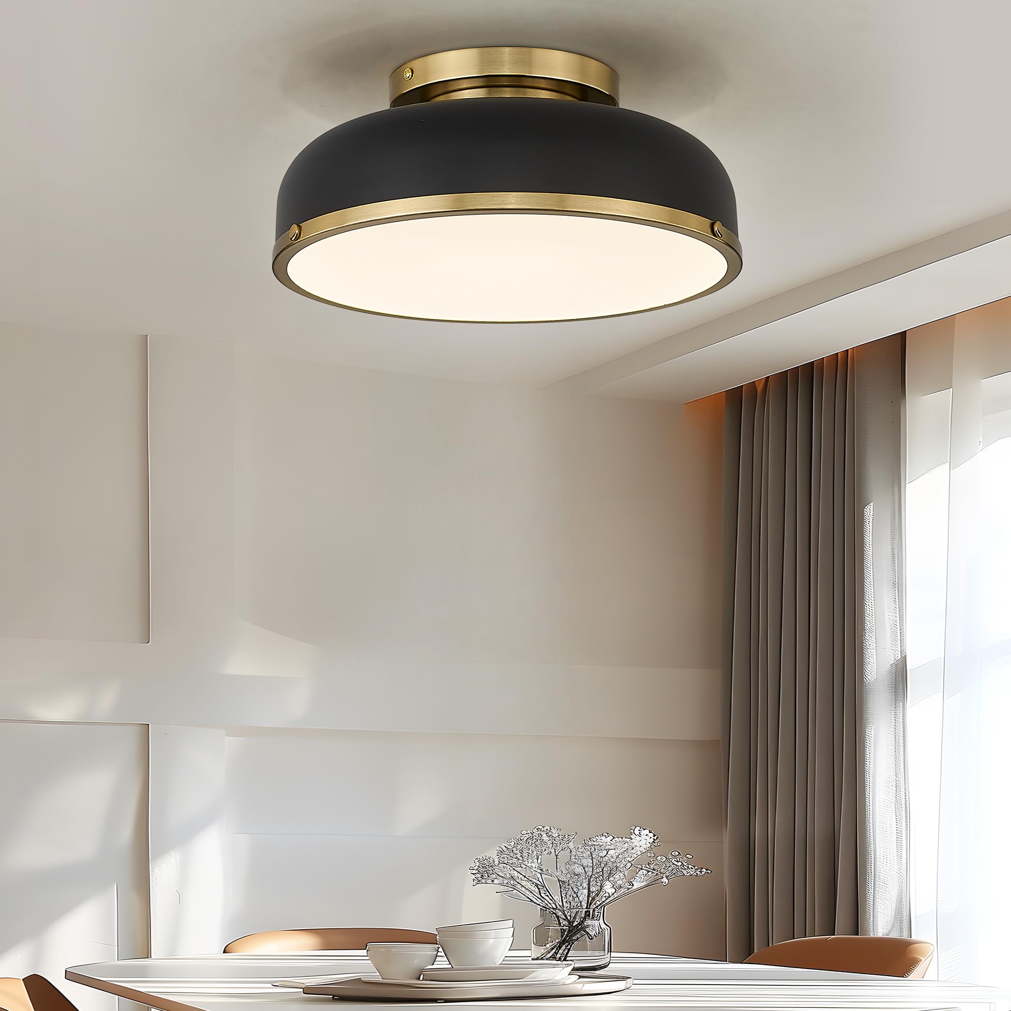 Ceiling Light, 12-inch LED Flush Mount Ceiling Light, Black and Gold Finish, 24W/1100lm Light Fixtures ceiling mount for Living Room, Bedroom, 3000K/3700K/4500K/5100K/6000K Adjustbale, KDCL15-BK