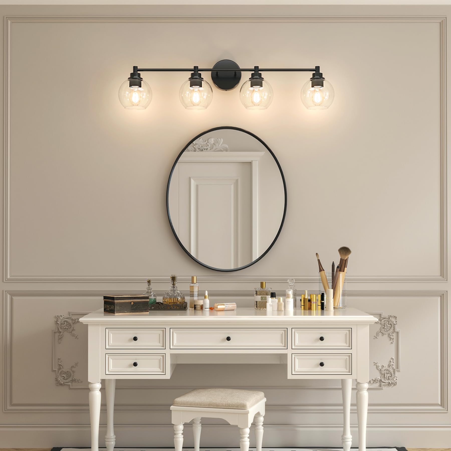 Bathroom Light Fixtures, 2-Light Bathroom Vanity Light with Globe Glass Shades E26 Sockets, Bathroom Lights Over Mirror for Bedroom Hallway Living Room, Gold Finish