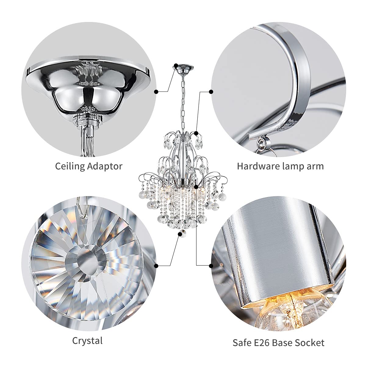 Crystal Chandelier Flushmount Ceiling Light Modern Lighting Fixture for Bedroom Hallway Bar Kitchen Bathroom, H 17.5'' x W 19.3'', E12 Base, Gold