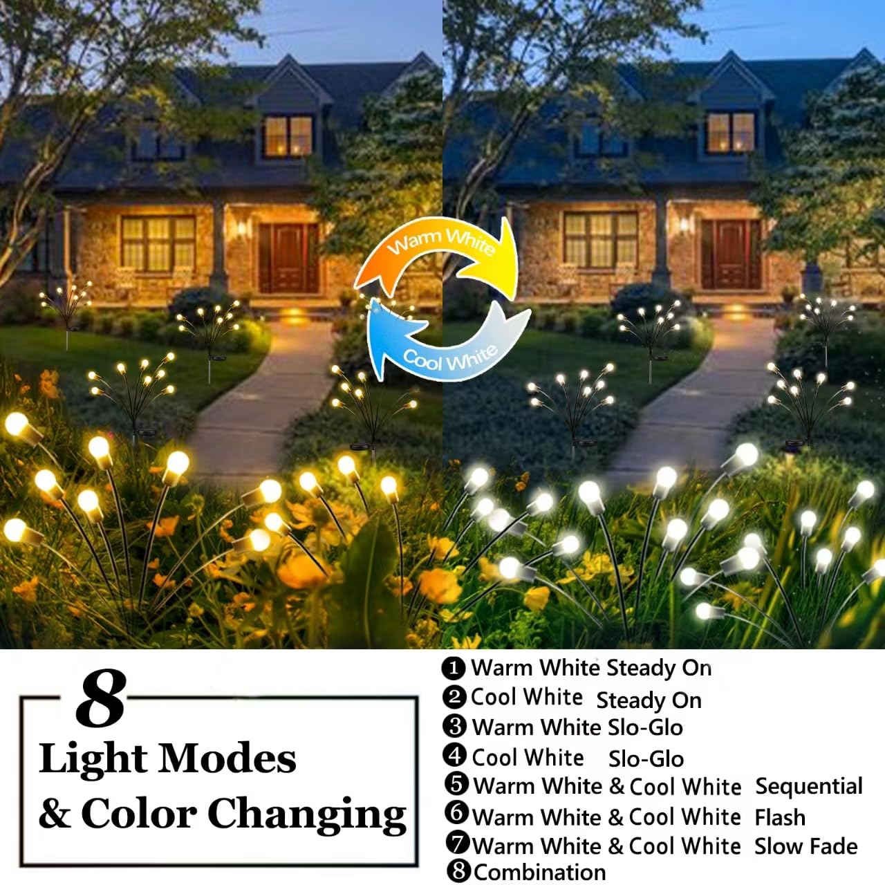 6-Pack Solar Garden Lights, 48 LED Firefly Lights Solar Outdoor (Sway by Wind), Waterproof Swaying Solar Lights for Outside Fairy Garden Decor Yard Patio Pathway Landscape Decorations (Warm White)