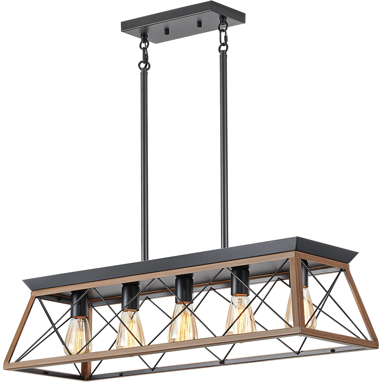 5-Light Farmhouse Pendant Light for Dining Room, Rustic Kitchen Island Lighting, Adjustable Height Chandeliers for Kitchen, Dining Room Table Black