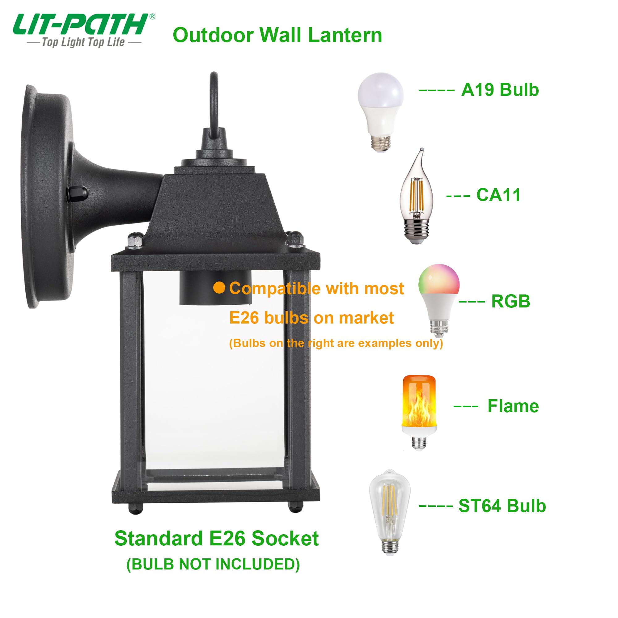 Outdoor Wall Lantern, Wall Sconce as Porch Lighting Fixture, E26 Base 60W Max., Aluminum Housing Plus Glass, Water-Proof and Outdoor Rated, ETL Qualified, 2-Pack, White