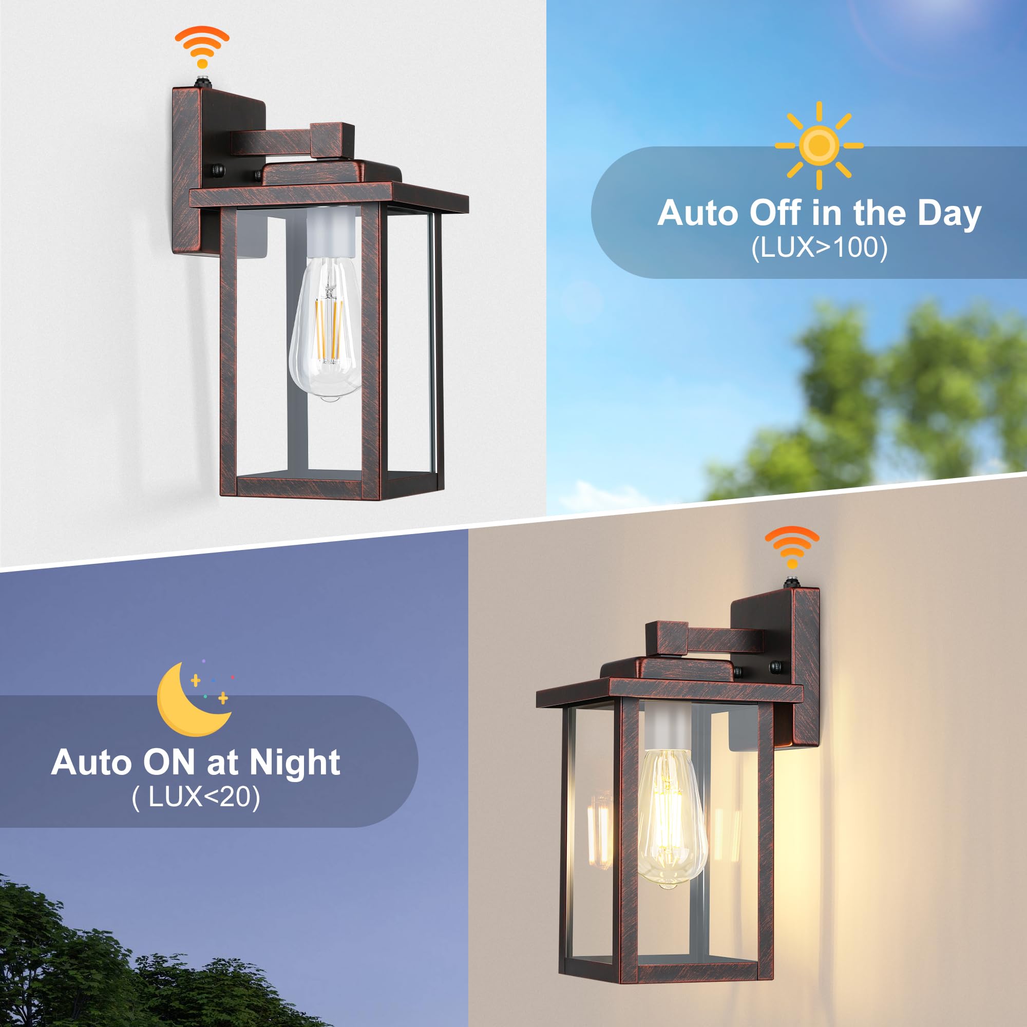 Outdoor Porch Lights Fixtures Wall Mount, Dusk to Dawn Outdoor Lighting Fixtures for House, Sensor Exterior Wall Lights, Waterproof Sconce Outside Lamp, Anti Rust Wall Lantern for Garage