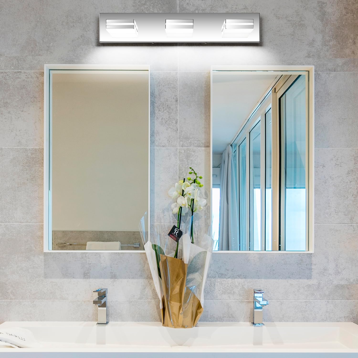 LED Modern Bathroom Vanity Light Fixtures (3-Light, 24-Inch), Matte Black Modern Acrylic Bathroom Wall Lighting Fixtures Over Mirror (Cool White 6000K)