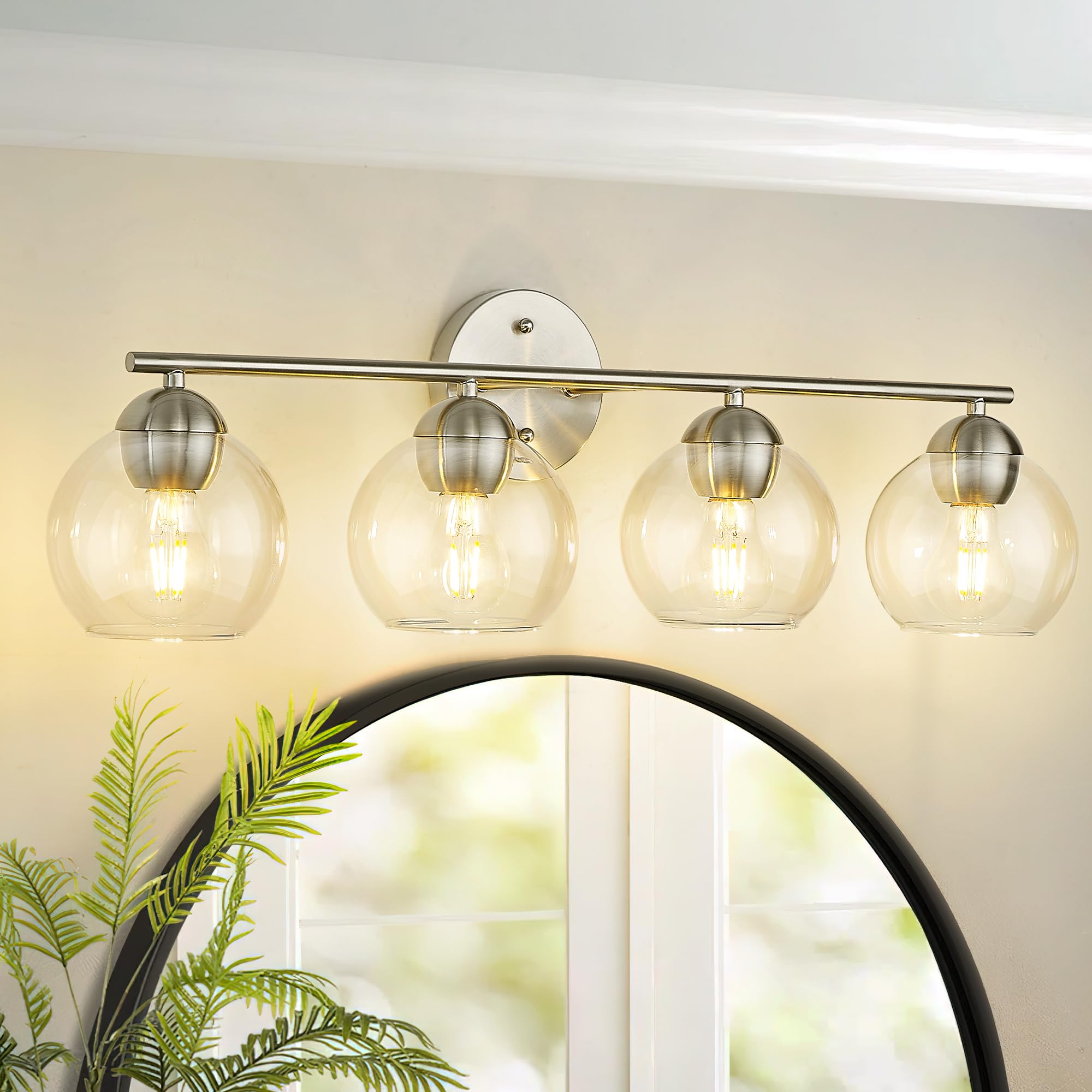 Black Vanity Lights for Mirror, Modern Farmhouse 2-Light Bathroom Light Fixtures Globe Bathroom Vanity Light with Milk Glass Shade, VL114-BK-ML-2