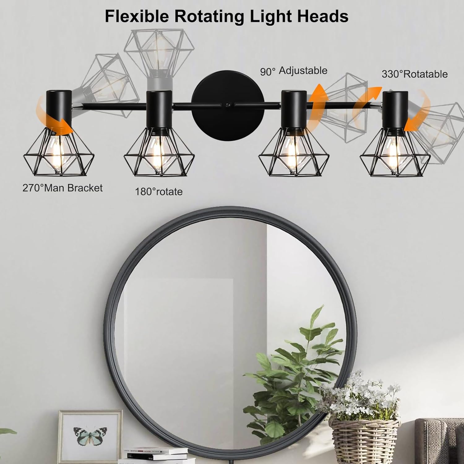 Bathroom Vanity Light Fixture, 4 Light Black Vanity Light, Bathroom Vanity Lights Fixtures Over Mirror, Wall Lamp Farmhouse Kitchen Light Fixtures