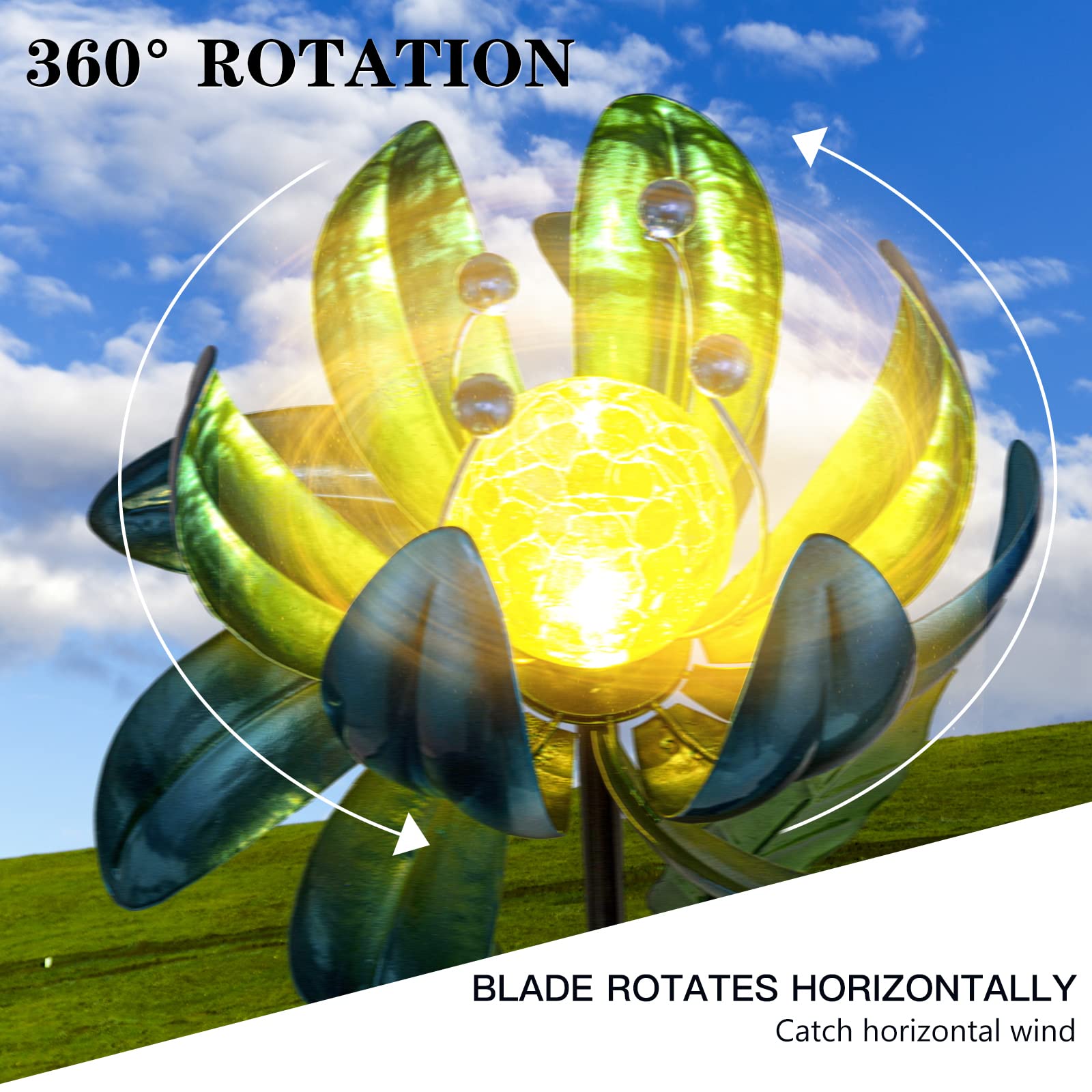 Solar Light Outdoor Waterproof Garden Light Metal Glass Decorative LED Lotus Flower Table Lamp