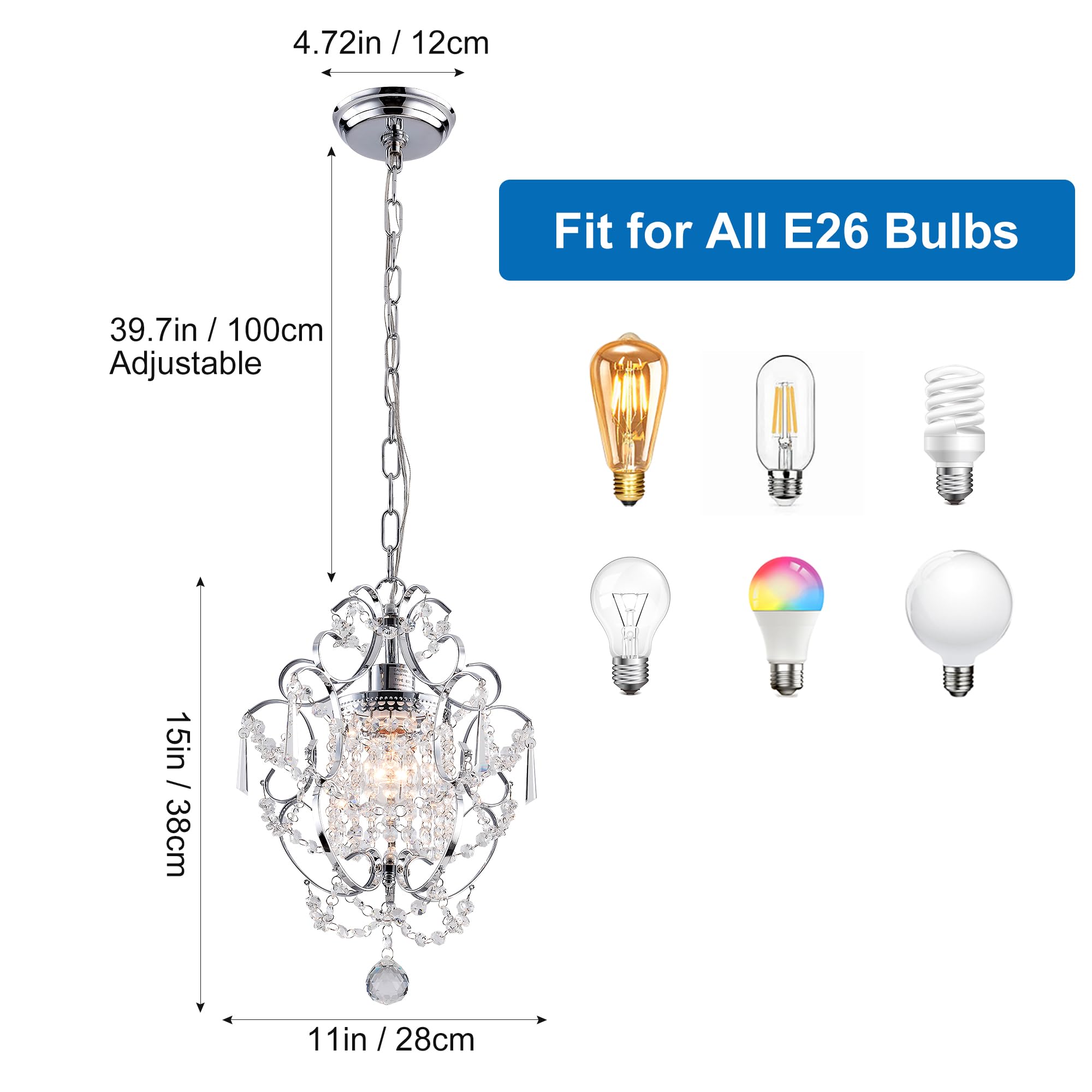 Modern Mini Crystal Chandelier,1-Light Crystal Chandelier Lighting,Chrome Glass Crystal Chandelier Light Fixture,Crystal Pendant Chandelier for Girls Room Dining Room Closet,Entryway