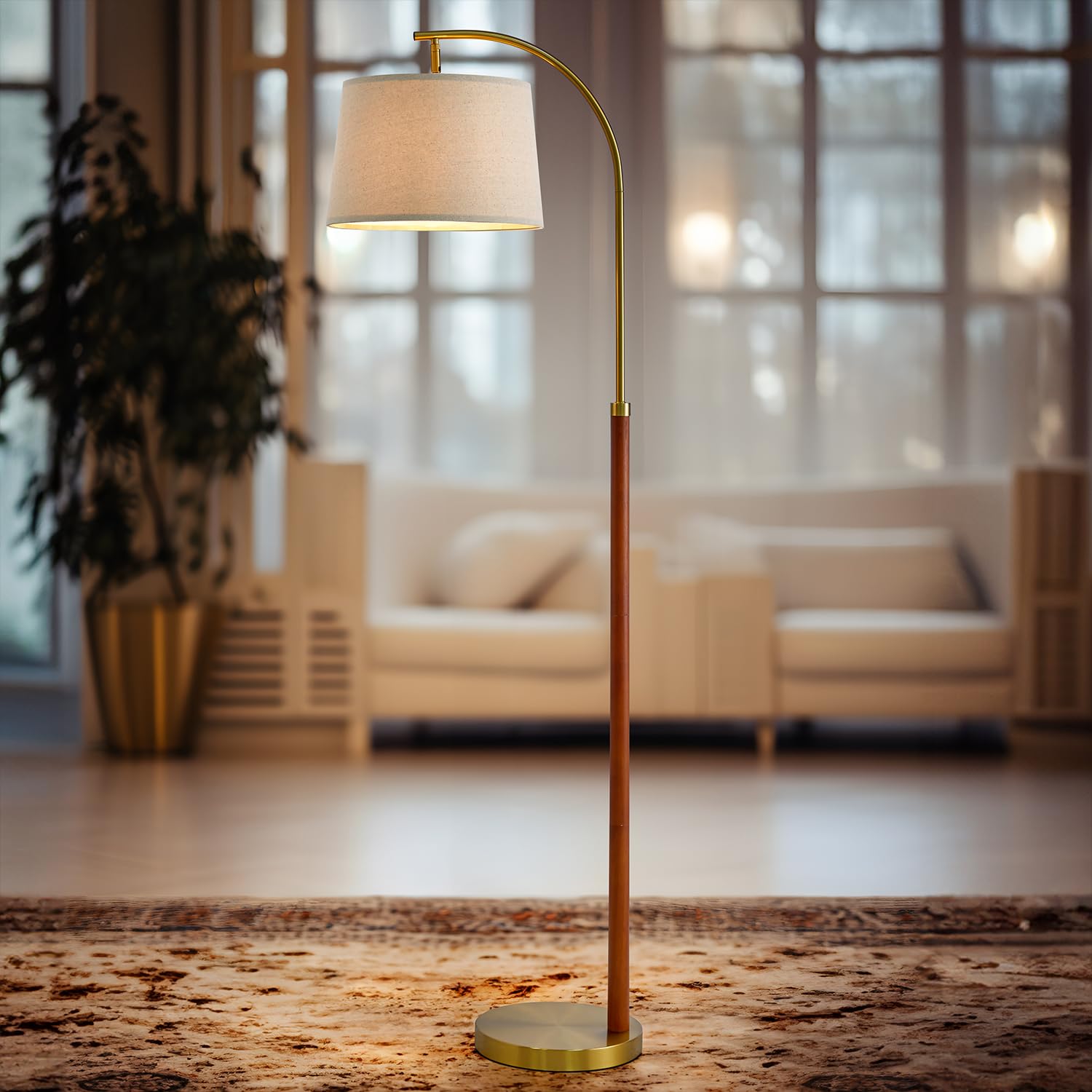 62.5" Gold Floor Lamp for Living Room with Foot Switch Standing Lamp Tall Industrial Reading for Bedroom Office