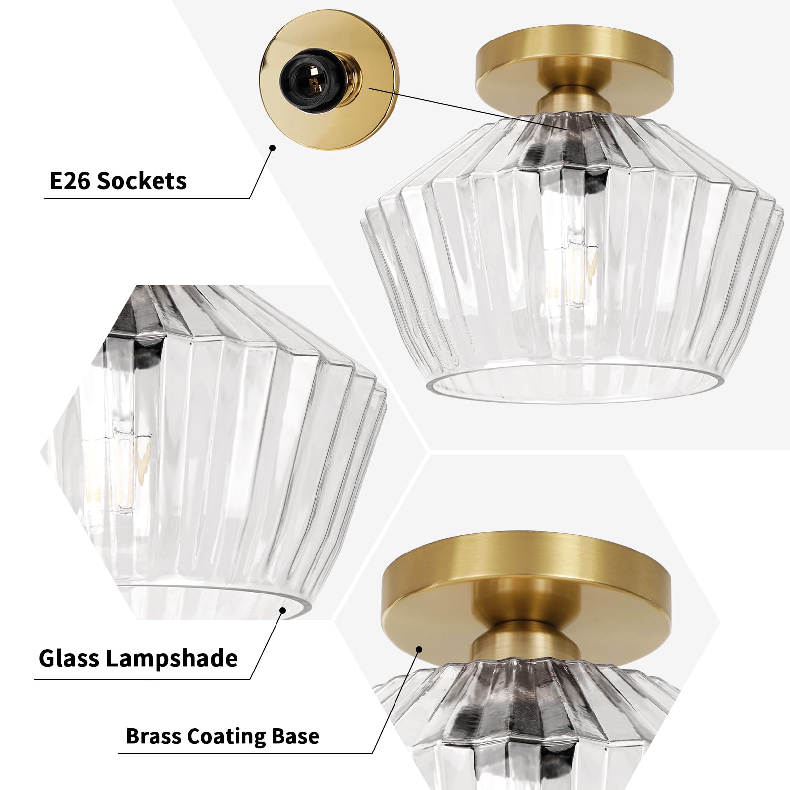 Semi Flush Mount Ceiling Light - Glass Ceiling Light Fixture Black Hallway Light Fixtures Modern Light Fixtures Ceiling for Bedroom Bathroom Entryway Kitchen Porch