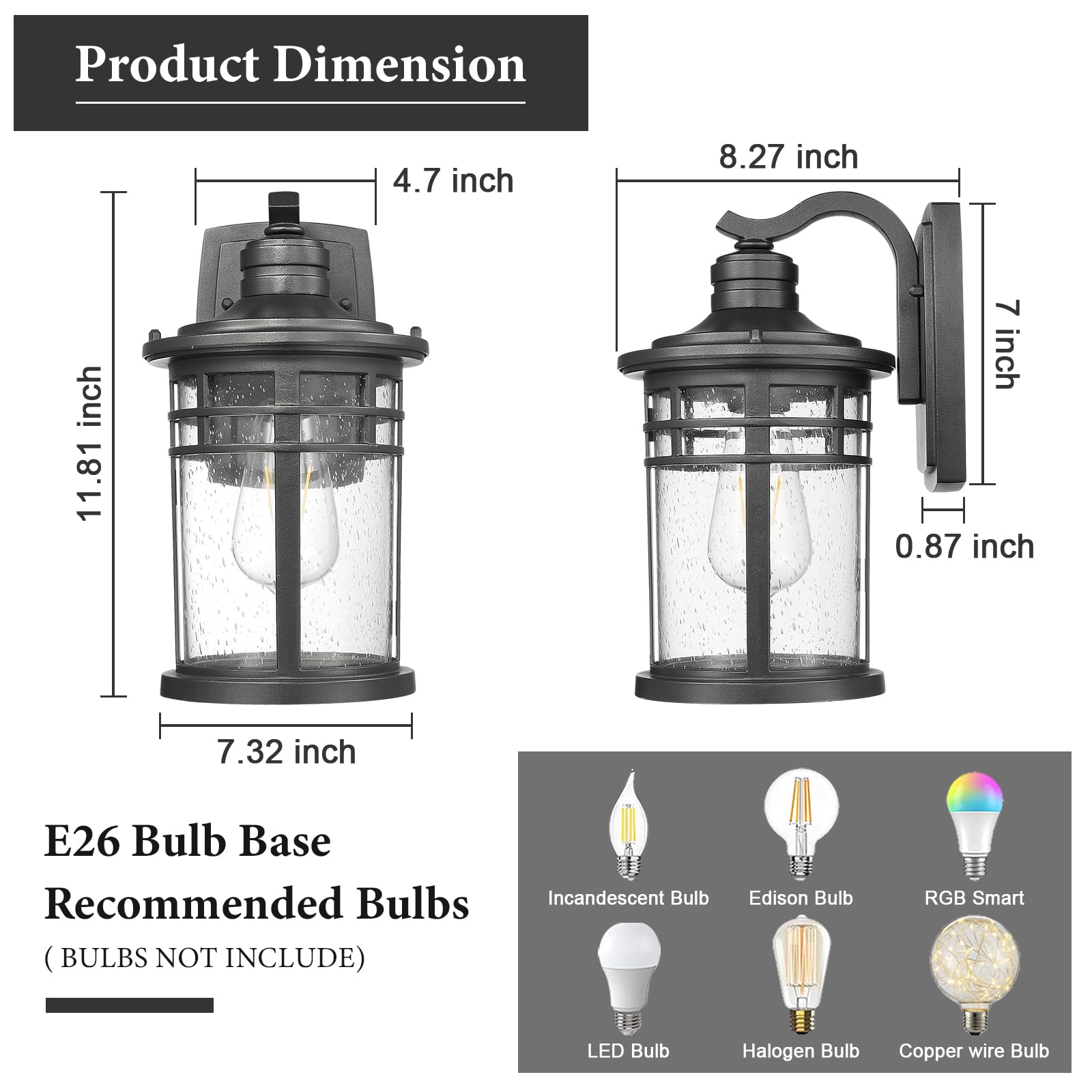 Outdoor Porch Lights Wall Mount, Outdoor Light Fixtures Sconces Wall Lighting with Seeded Glass Waterproof Exterior Lights for Patio Yard House Hallway Doorway Garage(1 Pack, White)