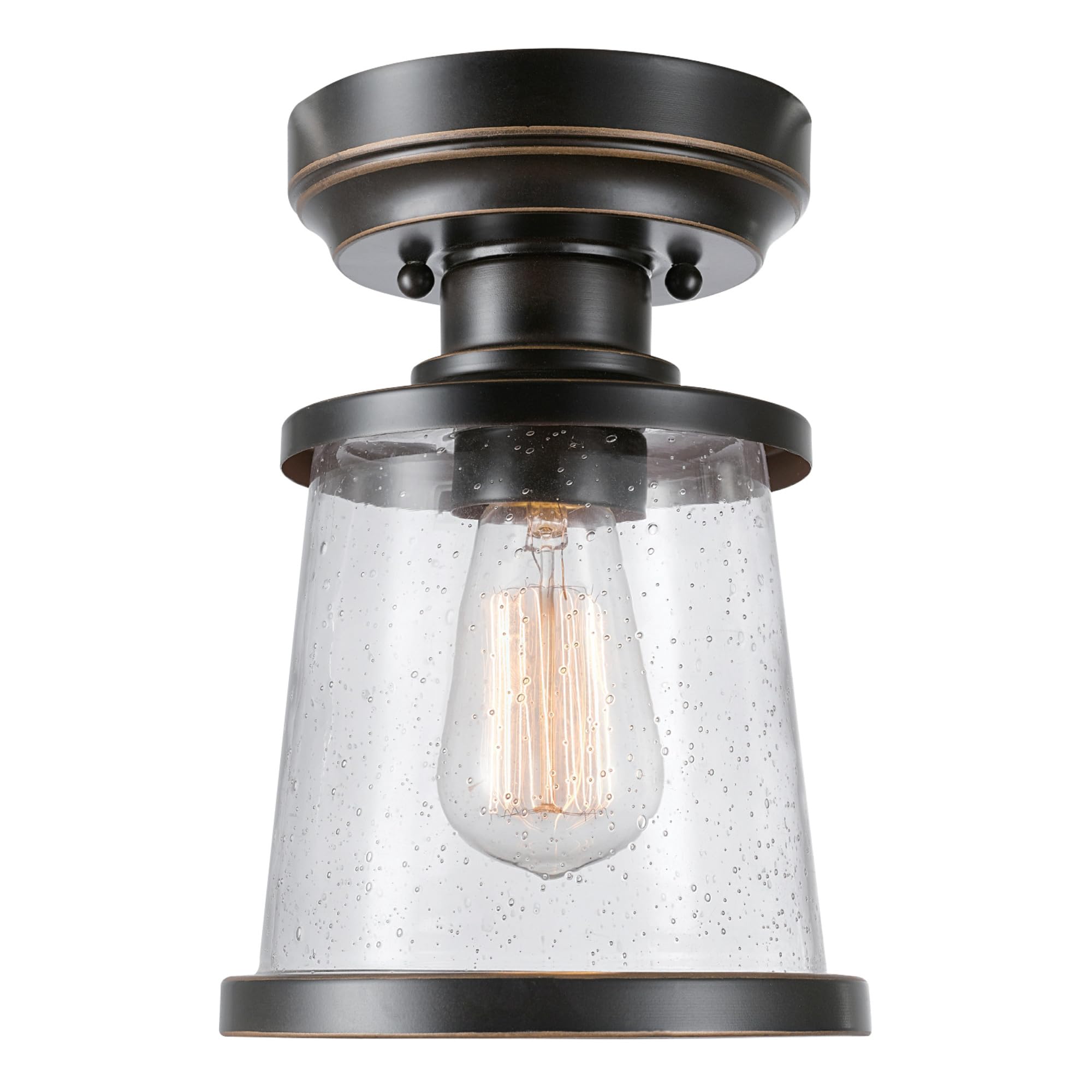 1-Light Outdoor/Indoor Semi-Flush Mount Ceiling Light, Oil Rubbed Bronze, Clear Seeded Glass Shade, Bulb Not Included