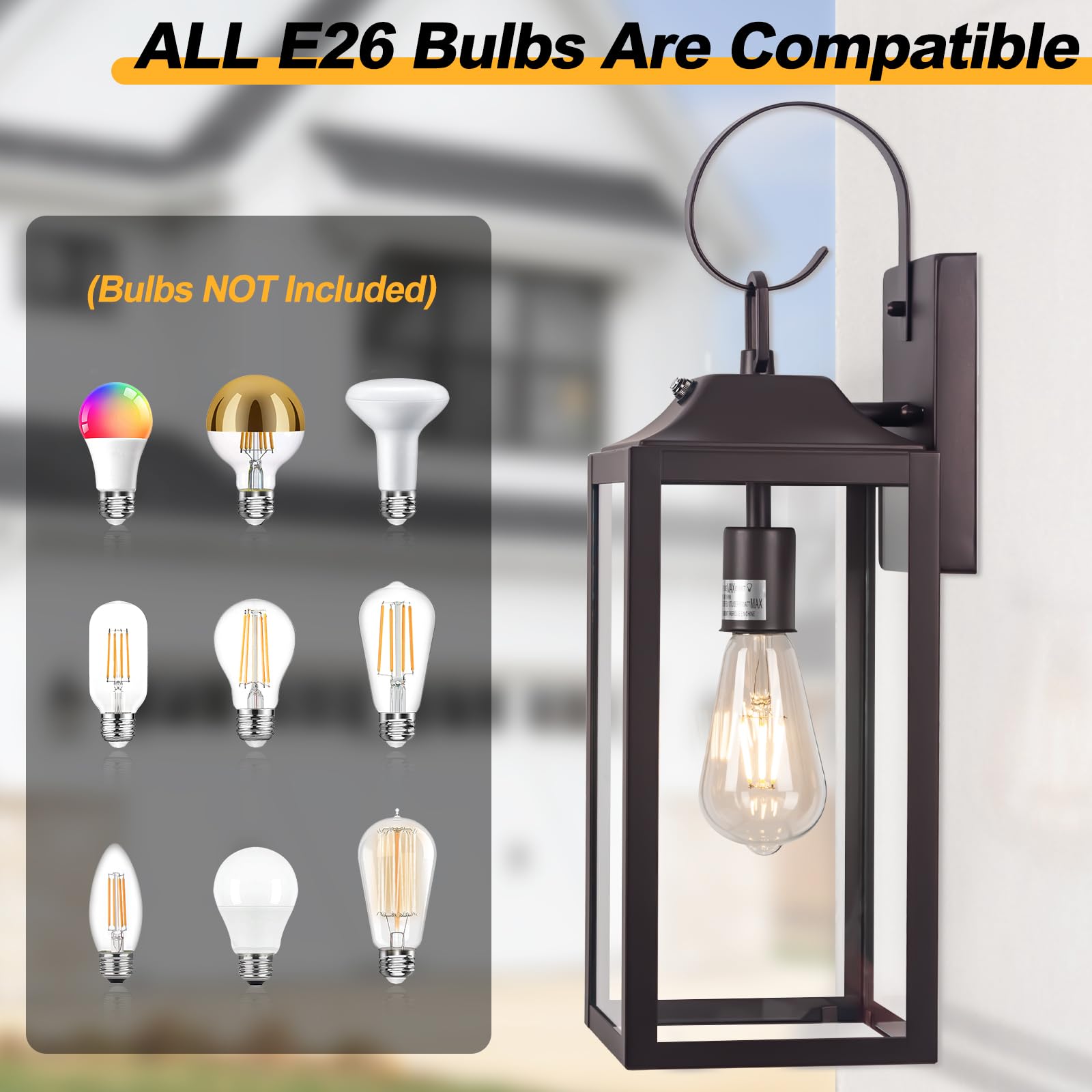 Large Size Outdoor Wall Lights 1 Pack, 19 Inch Matte White Exterior Light Fixture with Clear Glass Shade, Waterproof Front Porch Lighting, Modern Sconces Lantern for House, Garage