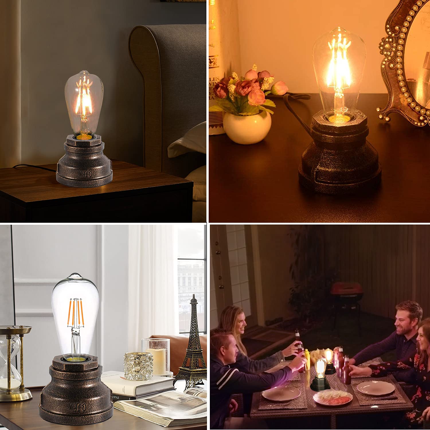 Vintage Touch Control Table Lamp,Edison 4W LED Dimmable Bulb Included,with 3 Levels of Brightness,Small Desk Industrial Night Light for Living Room Bedroom,Bronze