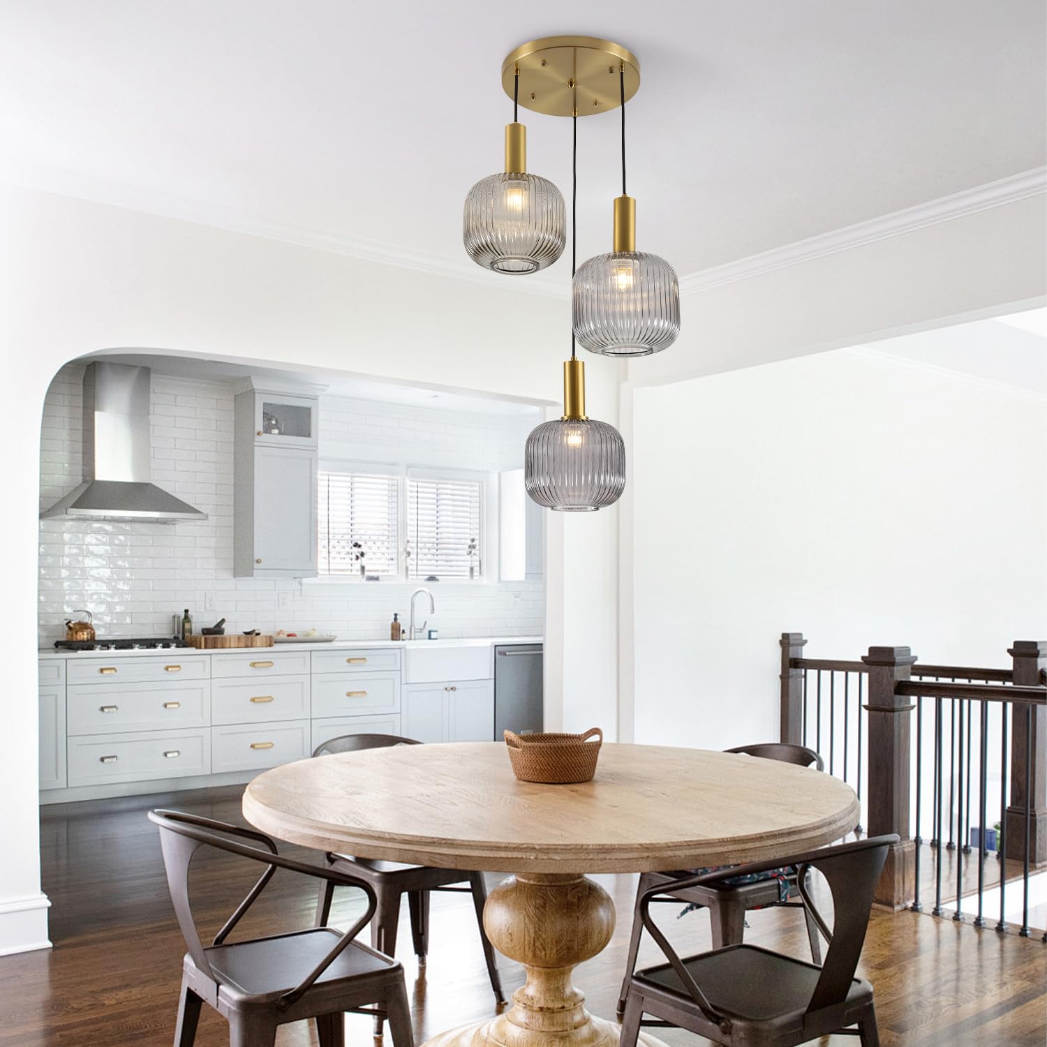 BOKT Modern Smokey Gray Glass Globe Pendant Light Adjustable 3-Light Cluster Pendant Lights Open Glass Kitchen Island Pendant Chandelier Vintage Multi Light Pendant Lighting Cluster Chandeliers