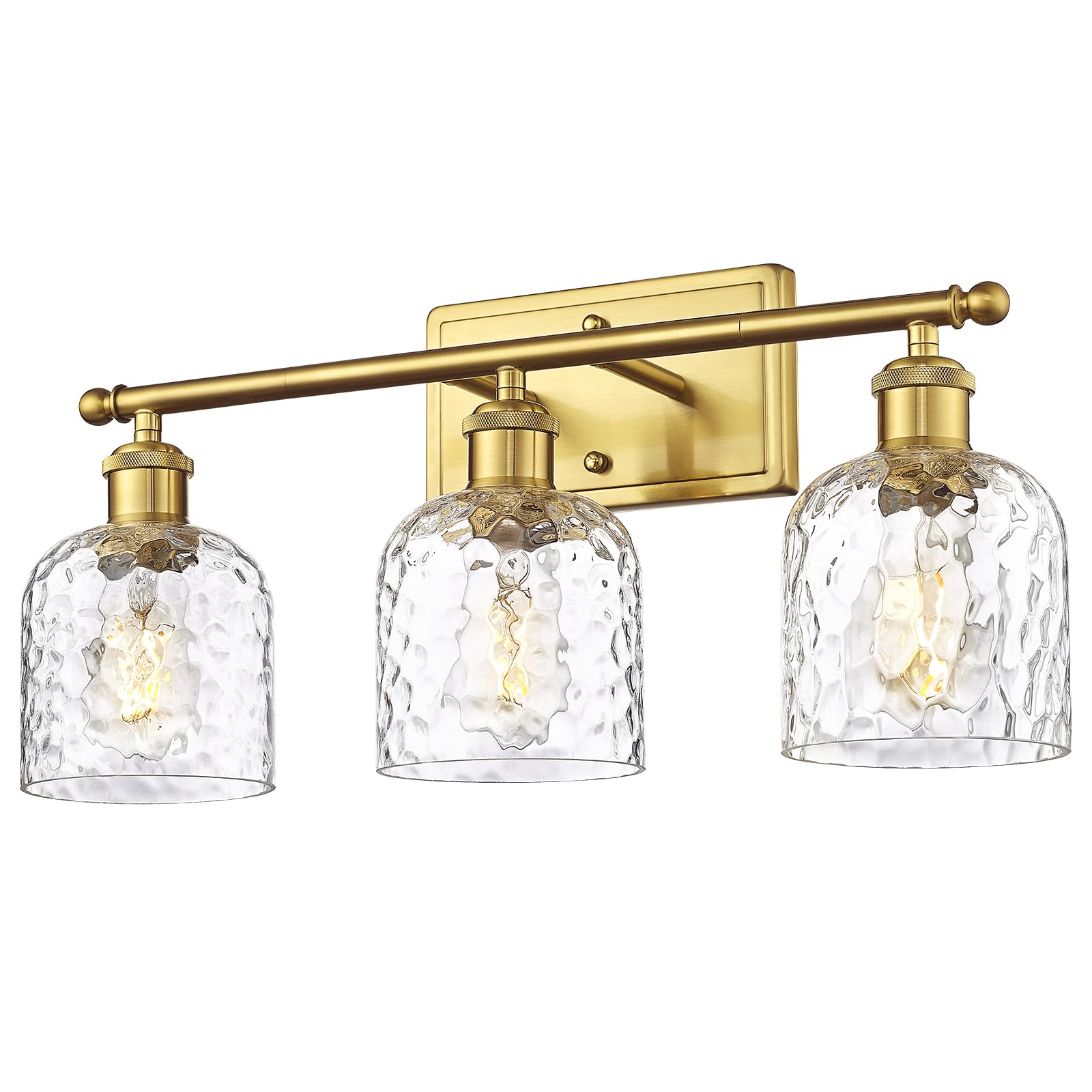 Modern Vanity Lights for Bathroom, Industrial 3-Light Chrome Bathroom Lights with Hammered Glass Shade, ZJF63B-3W CH