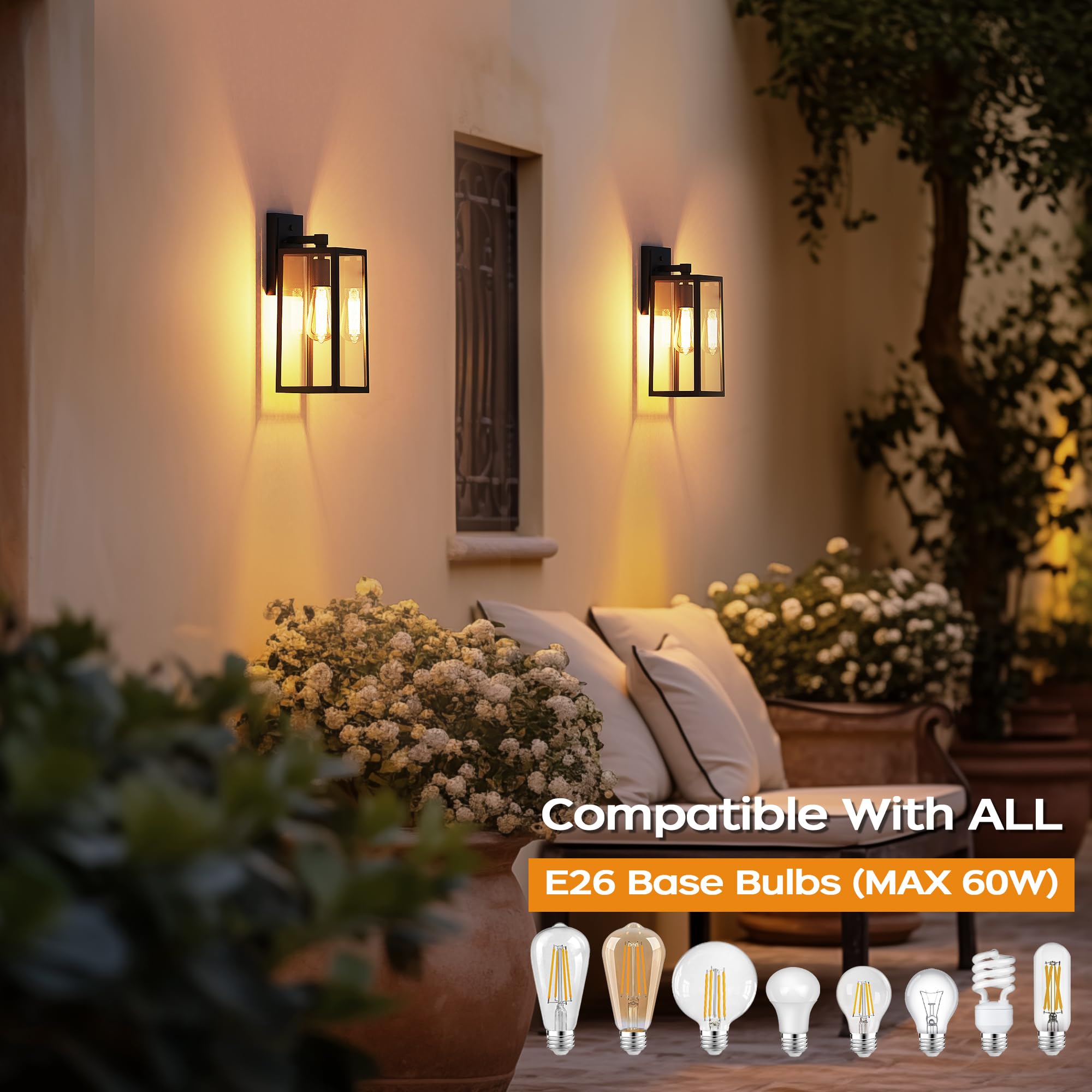 Outdoor Lighting Fixtures Wall Mount, Sensor Exterior Wall Lights for House, Anti Rust Porch Light, White Sconce Lamp, Waterproof Wall Lantern for Doorway, Garage, 2-Pack