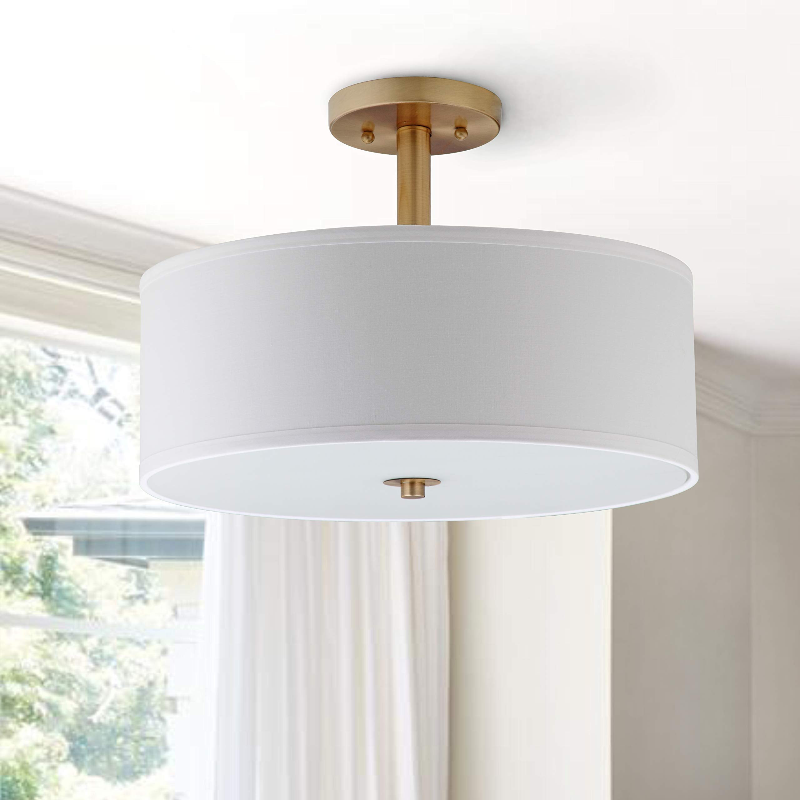 Lighting Collection Clara Gold 16-inch Diameter Semi Flush Mount Ceiling Light Fixture (LED Bulbs Included)