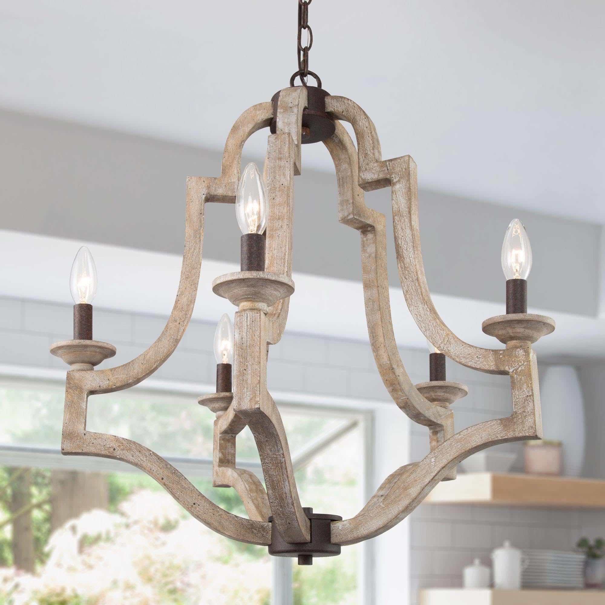 Farmhouse Chandelier, Wood Chandelier Lighting for Kitchen Island, Dining Room, 5-Light, 23” W