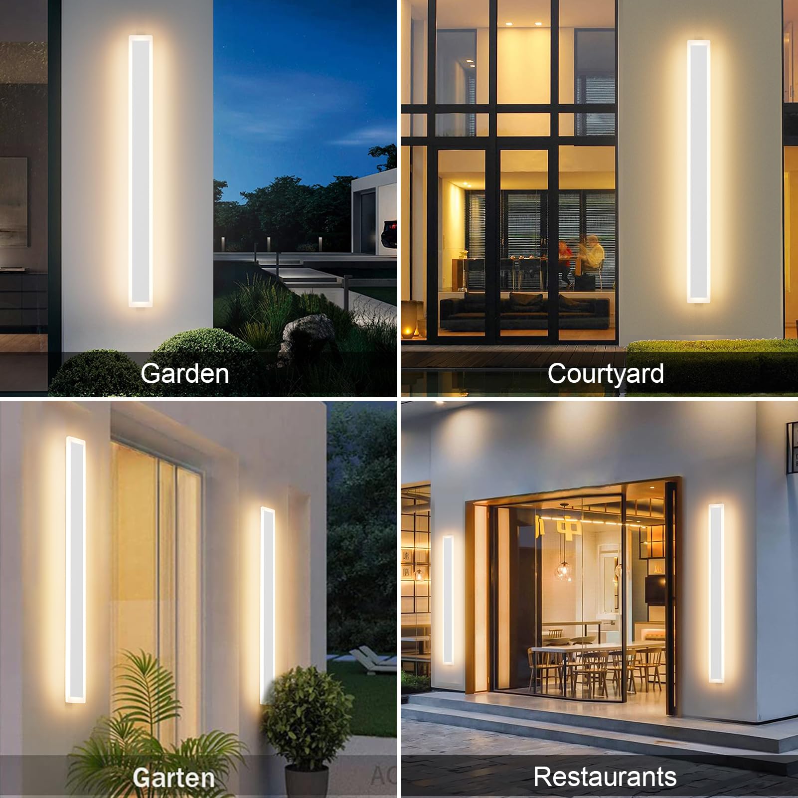 2 Pack Outdoor Wall Lights, Gold LED Exterior Light Fixtures Wall Mount, Modern Porch Lights Wall Sconce, Long LED Linear Wall Lamp Outside Lighting for Garage, Front Door 3000K