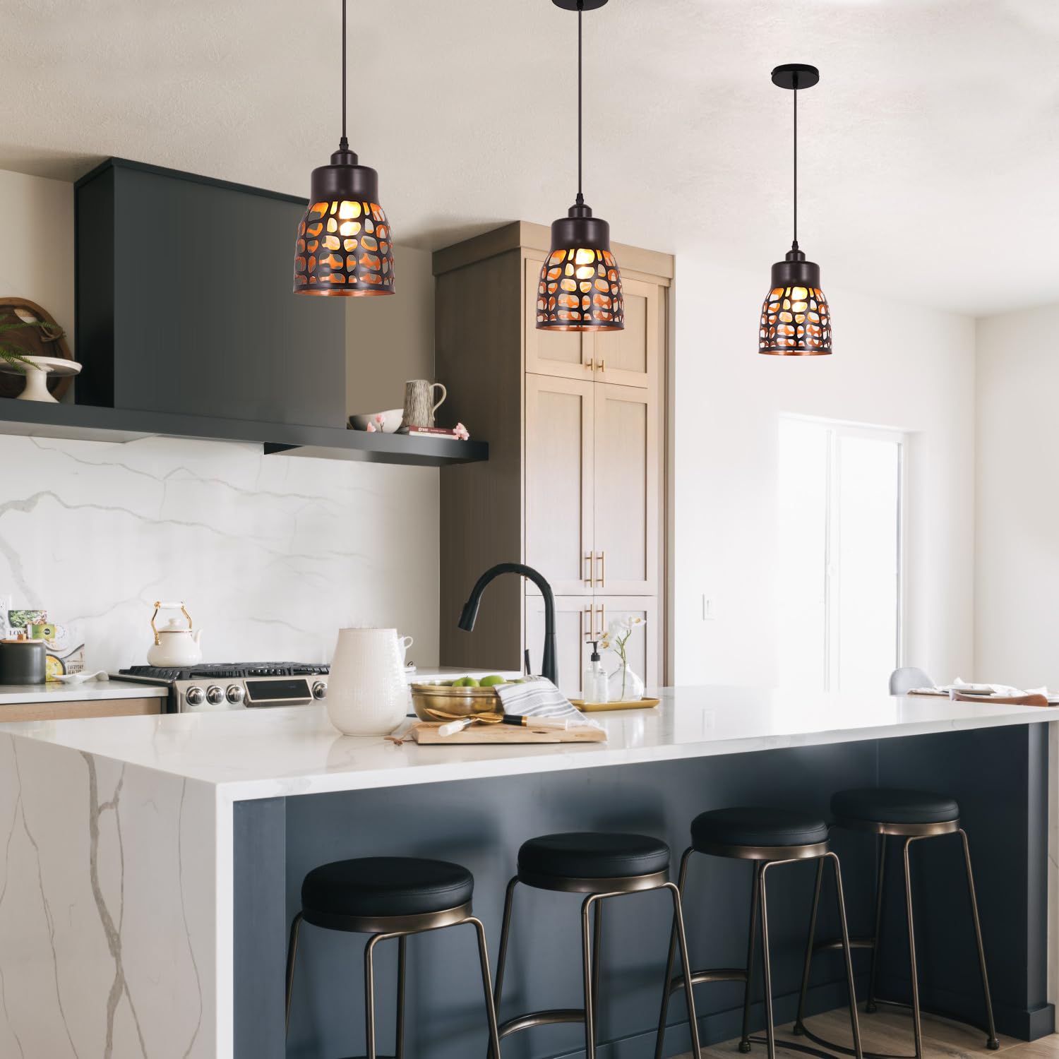 Pendant Light Industrial Vintage Pendant Lamp Retro Farmhouse Ceiling Hanging Light Fixture Black Metal Creative Geometric Diamond Shade Pendant Lighting for Kitchen Island