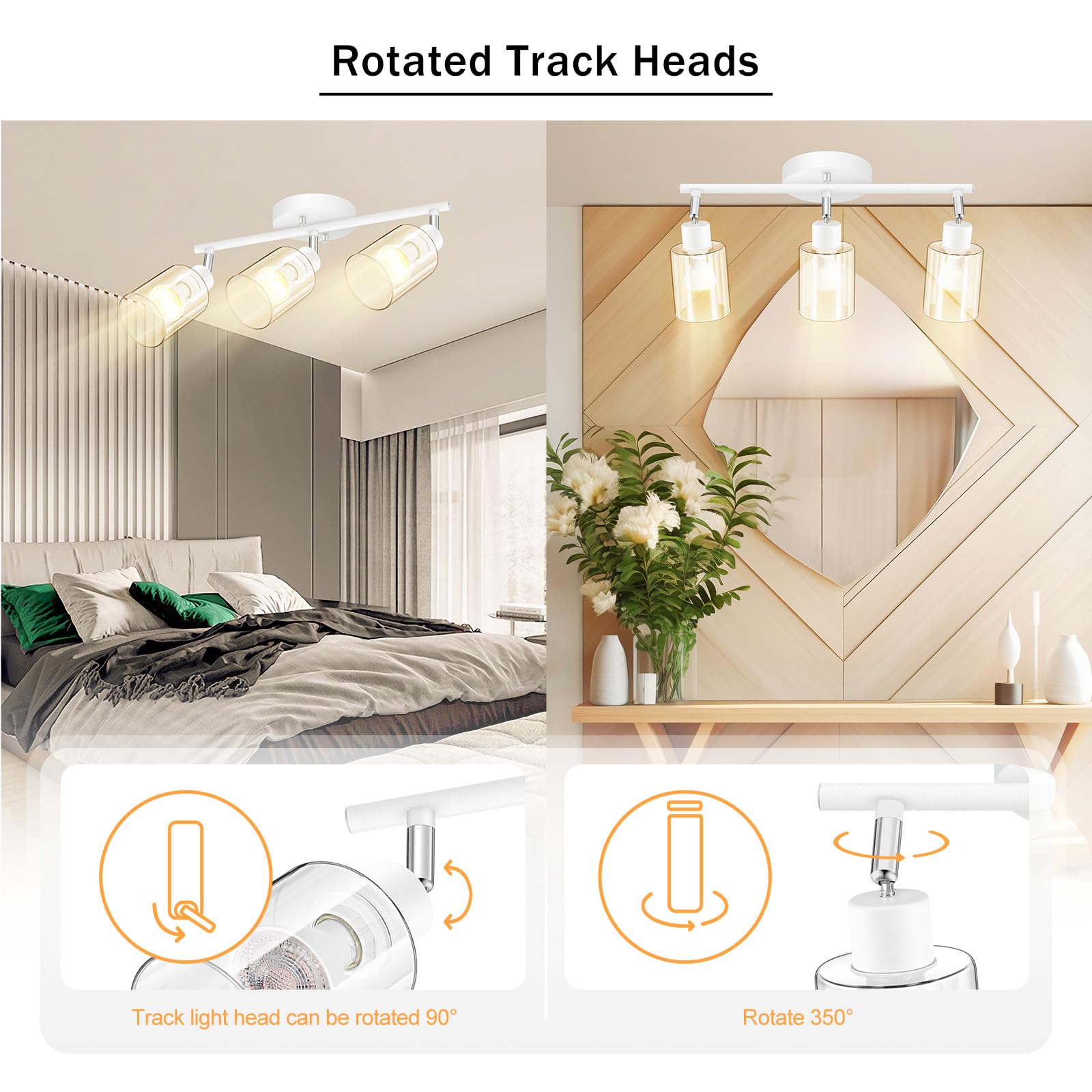 4 Light Led Track Light,Glass Lightshade Track Lighting Kits,4 Way Modern Ceiling Spot Lights for Kitchen,Dining Room,Bedroom,Hallway,Flexibly Rotatable Light Head,Black,Not GU10 Bulb