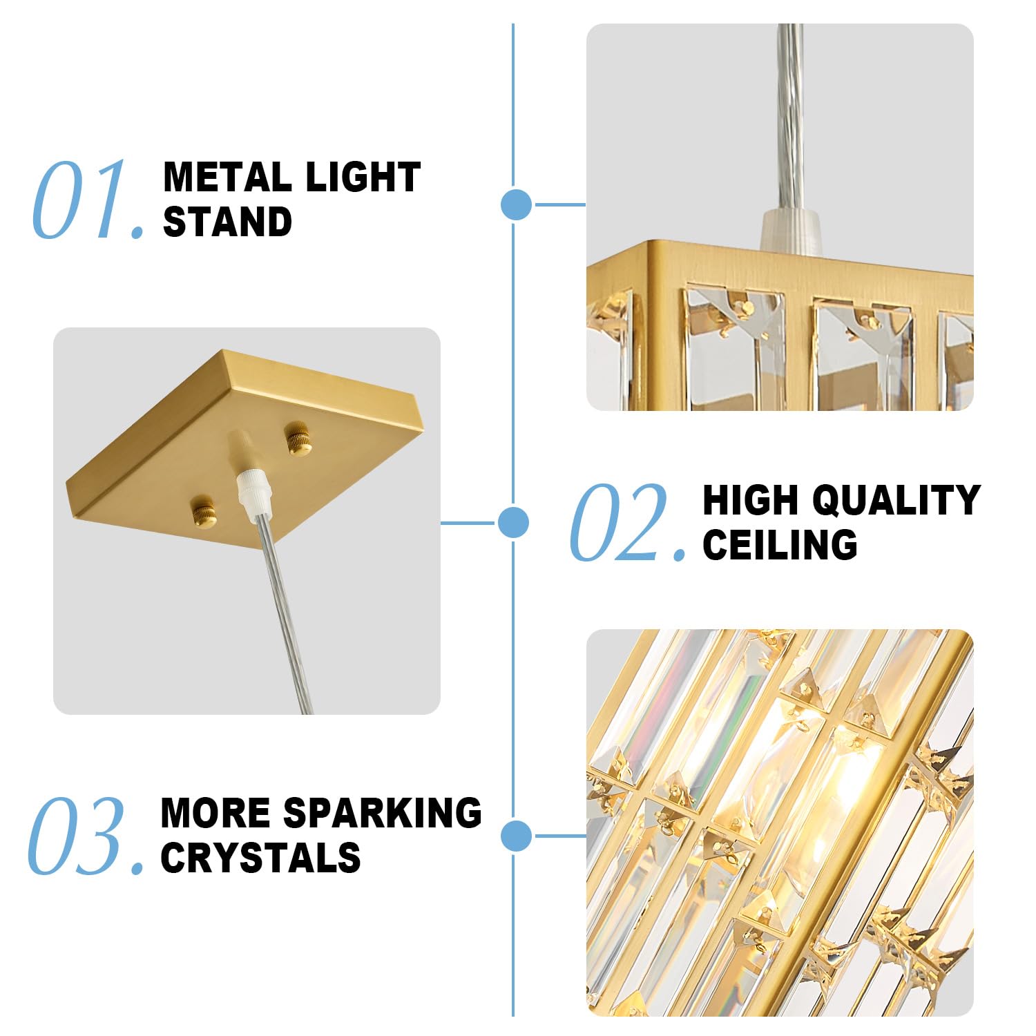 Modern Crystal Gold Pendant Light Fixtures for Kitchen Island Luxury Gold Chandelier Perfect for Dining Room, Bedroom, Kitchen, Living Room