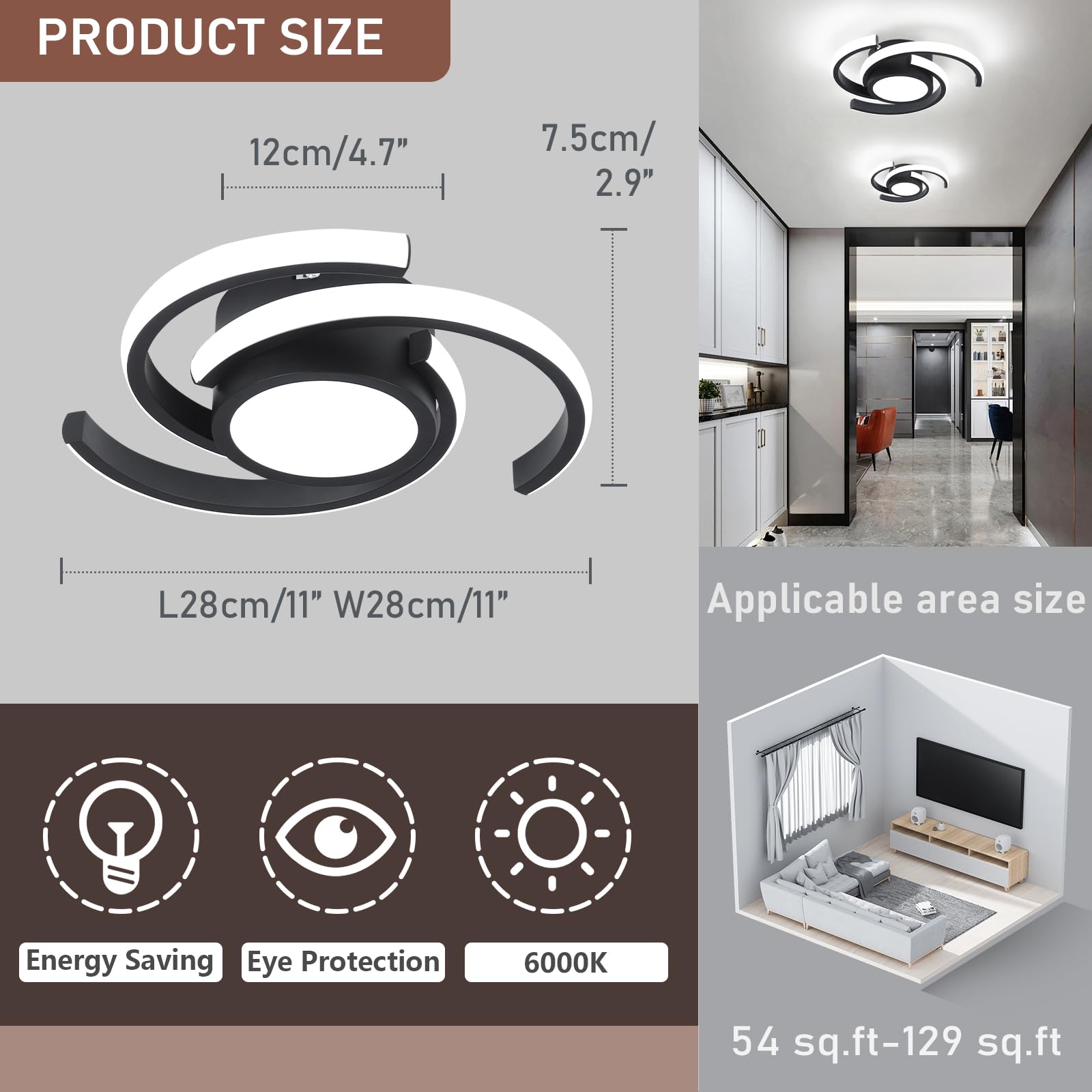 LED Modern Ceiling Light,6000K Semi Flush Mount Ceiling Light Fixture,Unique Ceiling Light for Living Room Bedroom Corridor Aisle Hallway Indoor Ceiling Lamp (D11 in*H2.9 in; 33W)