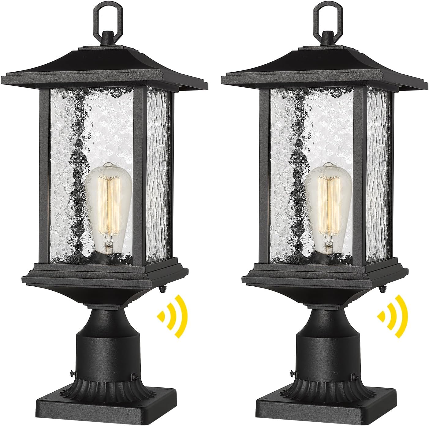 Outdoor Pendant Lights for Porch, 14"H Large Exterior Hanging Lantern Chandelier, Black Cast Aluminum w/Water Glass - A272H-1PK