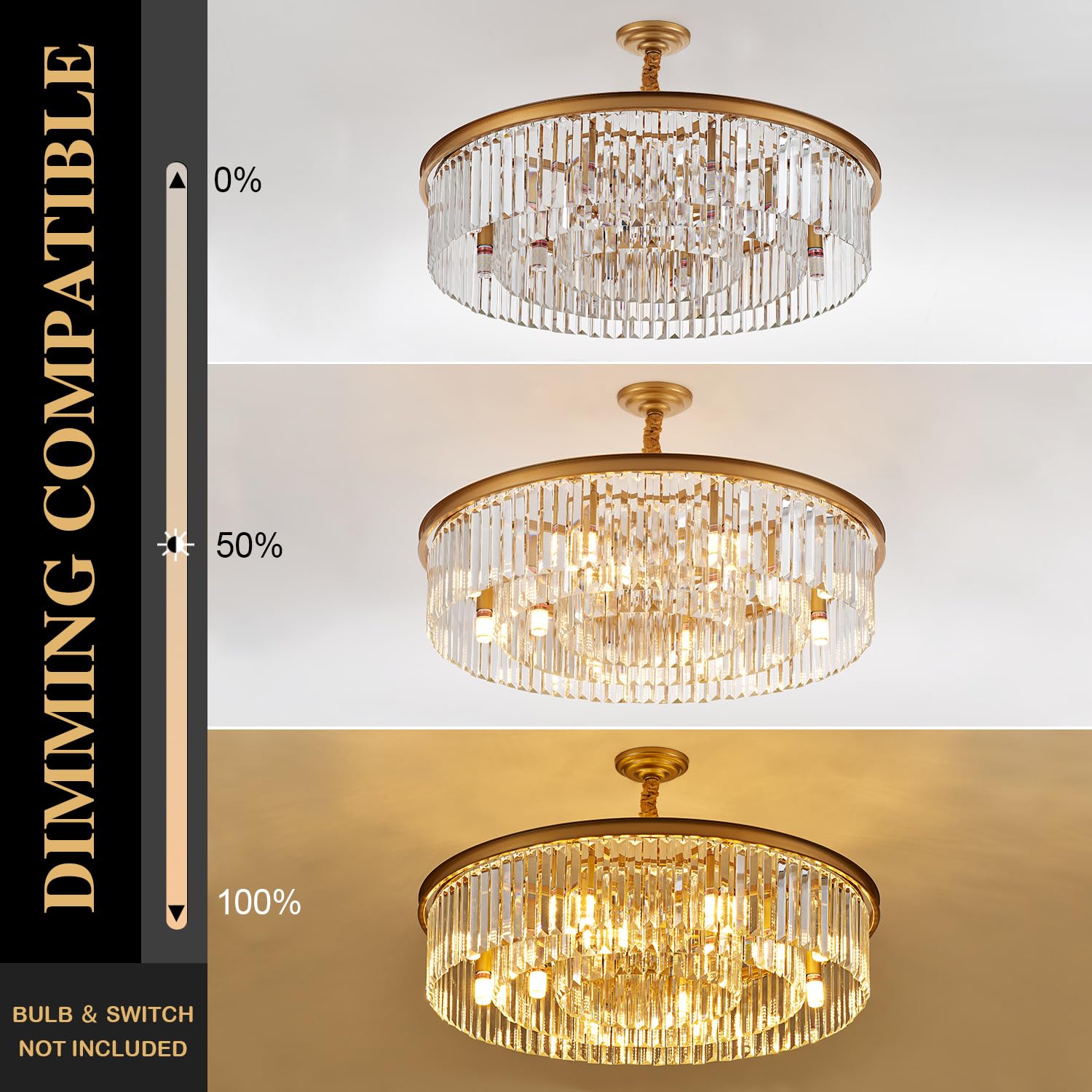 23" 8-Light Modern Crystal Chandelier Light Fixtures 2 Rings Gold Luxury Chandeliers for Dining Room Round Hanging Pendant Lighting for Living Room Kitchen Entryway Bedroom