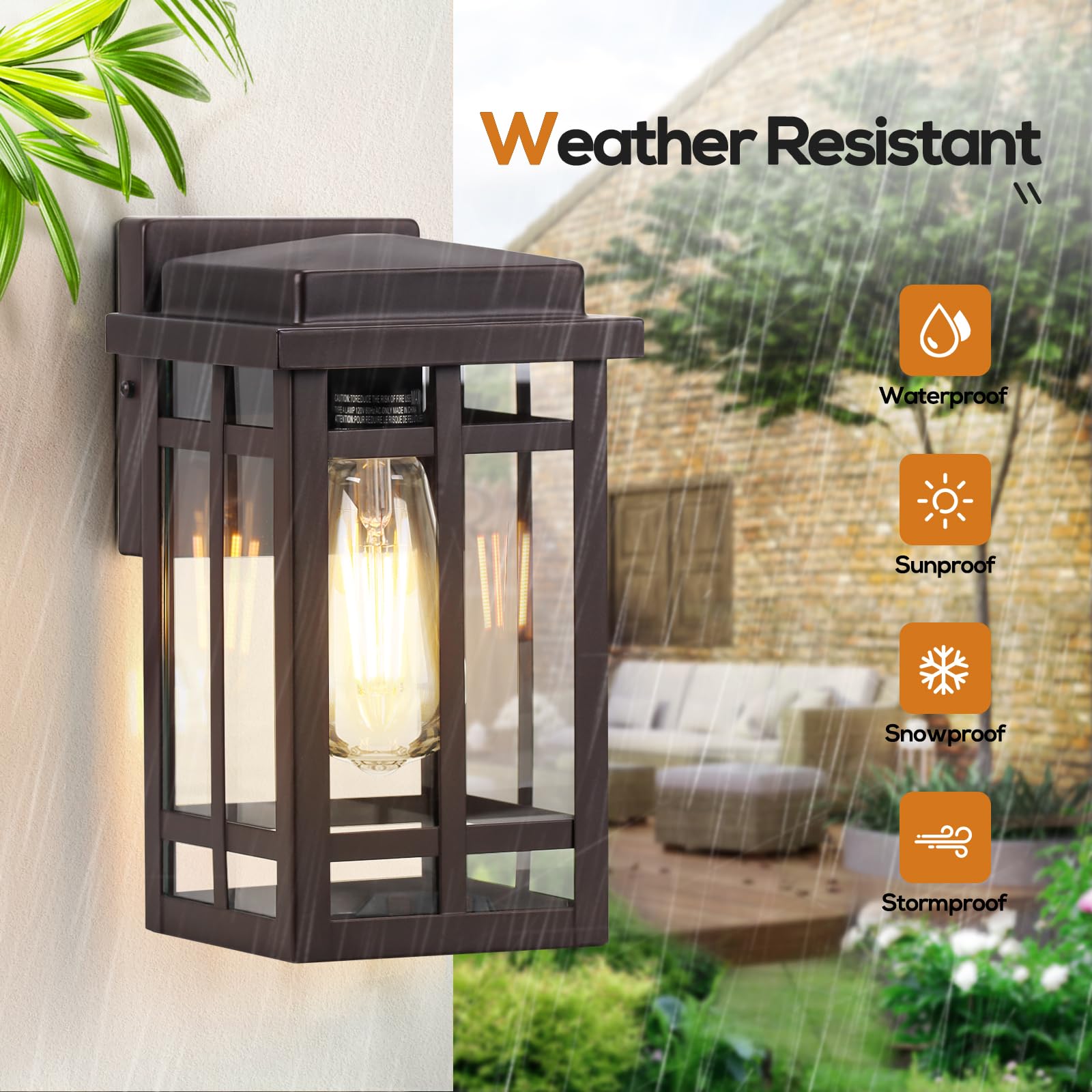 Outdoor Wall Light Fixtures 9.76'', Waterproof Porch Lights Wall Lanterns, Exterior Modern Matte Black Wall Mount Lighting, Anti-Rust E26 Socket Wall Scones for Front Door Garage, 2 Pack