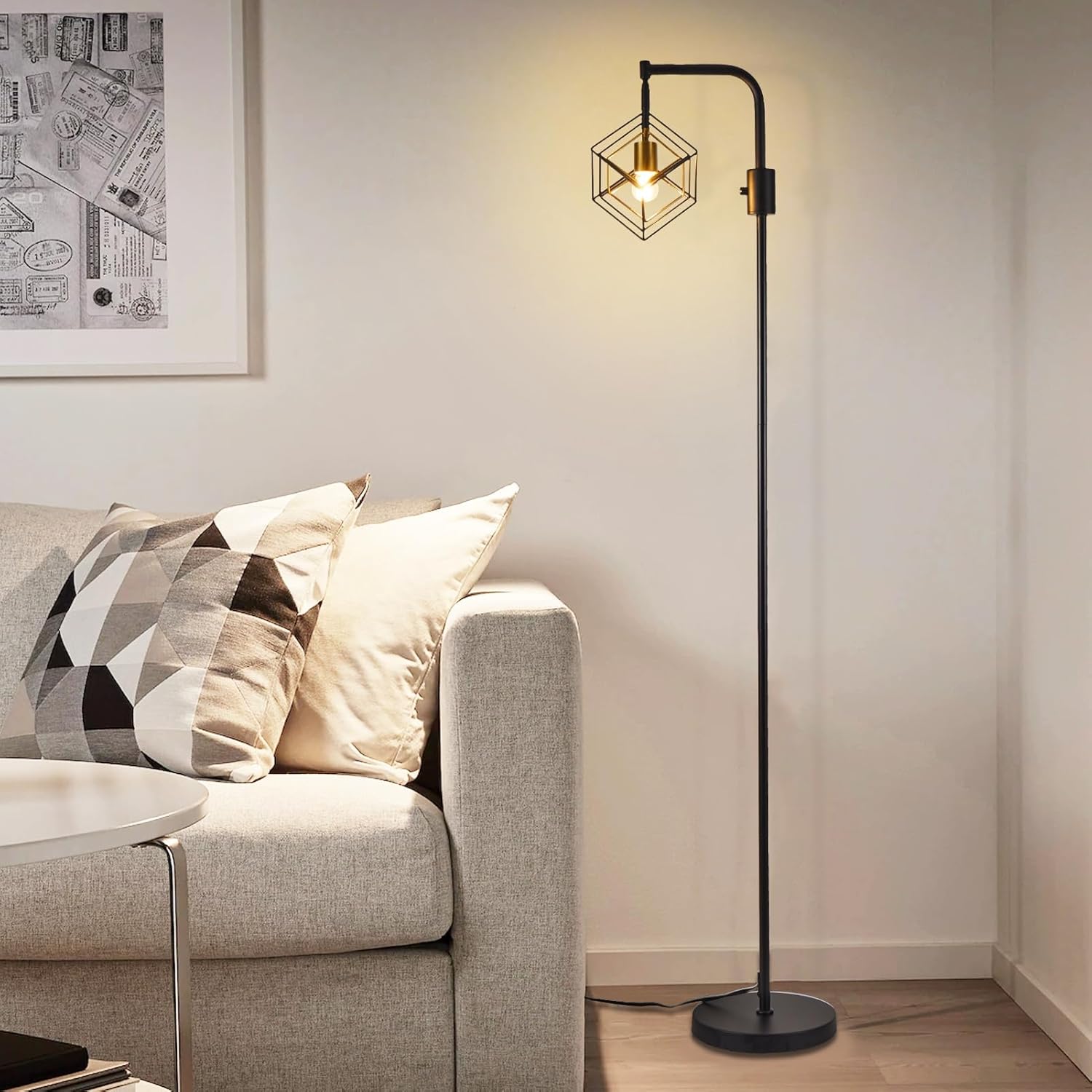 Dimmable Farmhouse Floor Lamp for Living Room, 1 Light Rustic Standing Tall Lamp, Modern Bright Floor Lamp, Industrial Standing Lamp for Bedroom, Tall Pole Lamps Office, LED Bulbs Included.