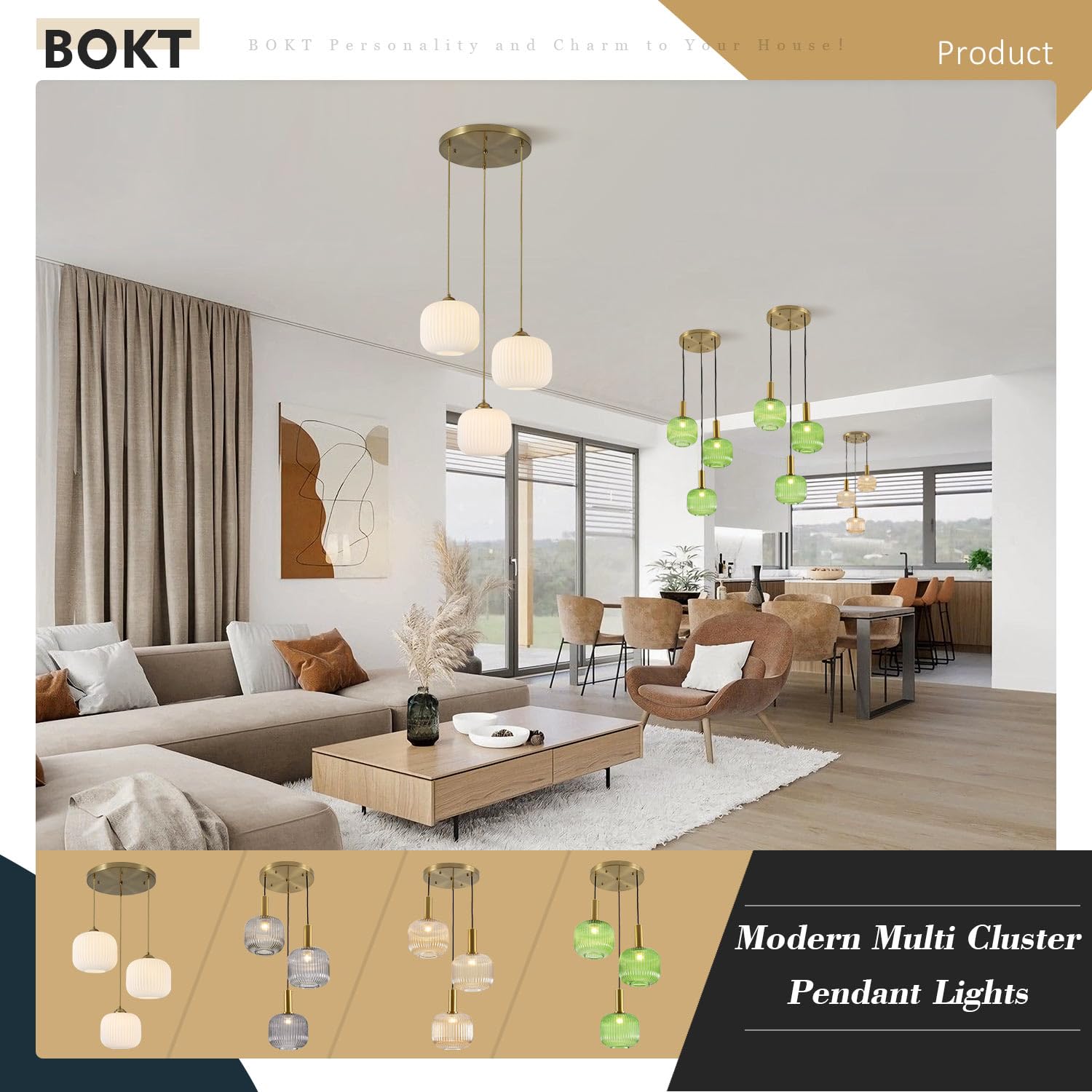 BOKT Modern Smokey Gray Glass Globe Pendant Light Adjustable 3-Light Cluster Pendant Lights Open Glass Kitchen Island Pendant Chandelier Vintage Multi Light Pendant Lighting Cluster Chandeliers