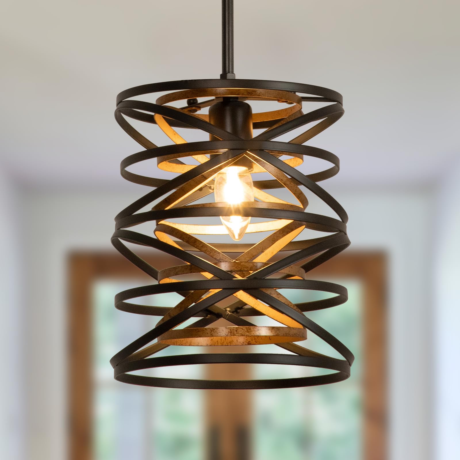 Farmhouse Oval Chandeliers for Kitchen: 6-Light Rustic Metal Cage Chandelier Light Fixtures for Dining Room - 31.5" Industrial Oval Large Hanging Ceiling Pendant Light for Living Room E12 Base