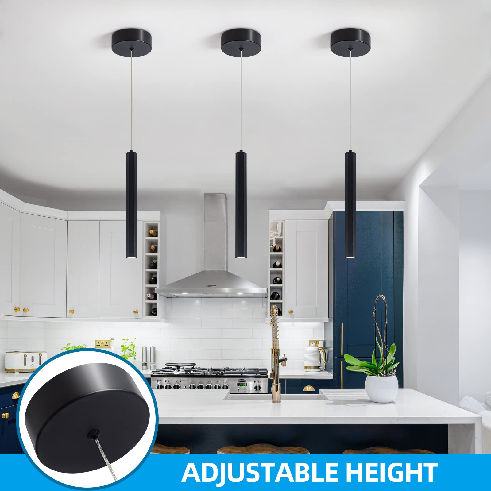 Modern Pendant Lighting 5-Light Linear Chandeliers Dimmable LED Pendant Lights Kitchen Island Lighting with Matte Black Finish and Acrylic Shades for Kitchen Island and Dining Room…