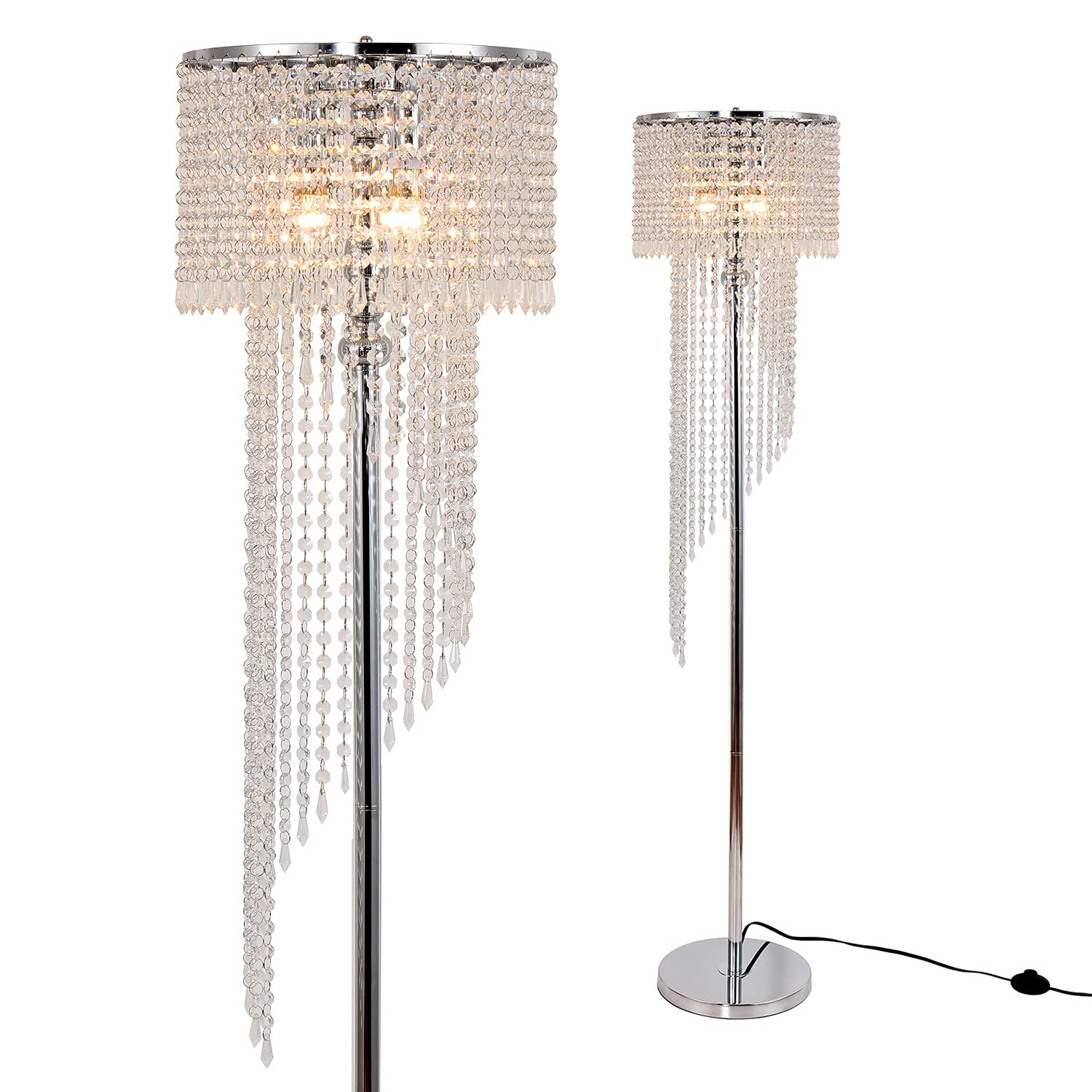 Modern Style Crystals Floor Lamp Chrome Finish and Plentiful Crystals for Reading Corner Lamp for Office Cafe,Den,Living Room Bedroom - 3 Lights